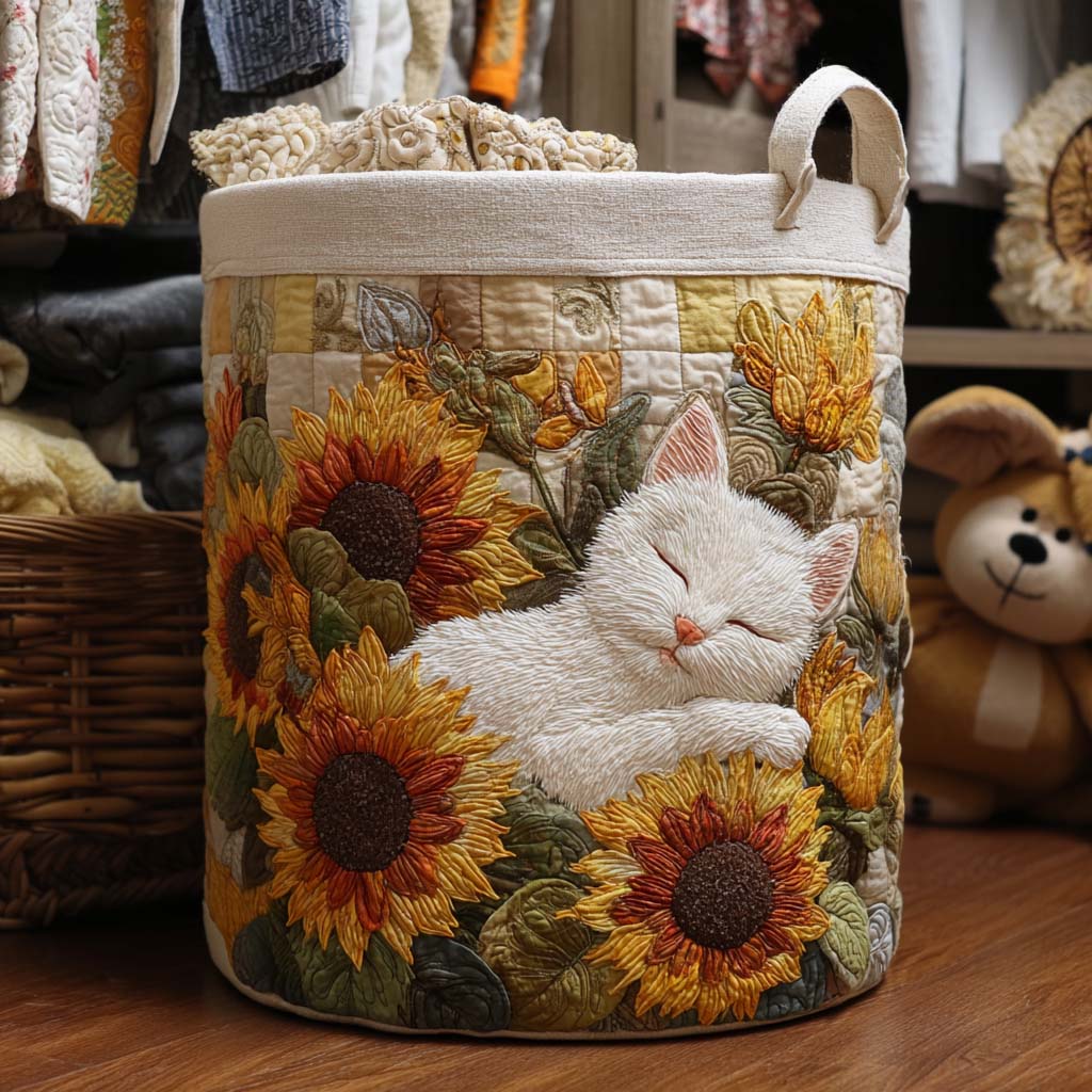 Sunflower Nap Quilted Laundry Basket Luxury Quilted Storage Basket Gift for Home Decor Lovers