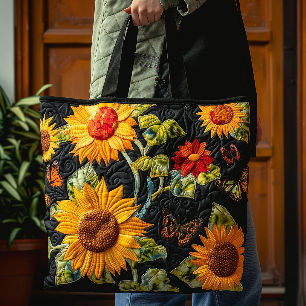 Sunflower Night Quilted Tote Bag Sunflower Presents