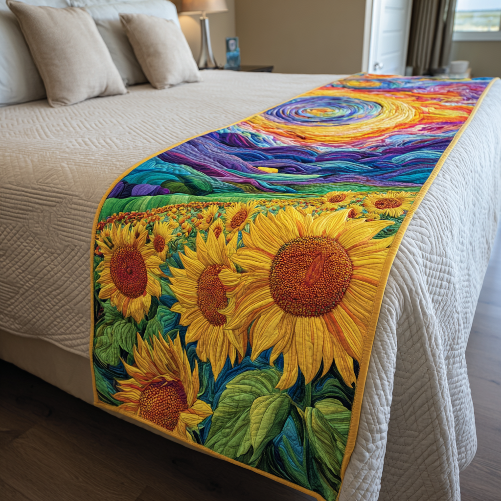 Sunflower Path Quilted Bed Runner Bed Decor Sunflower Gifts For Her