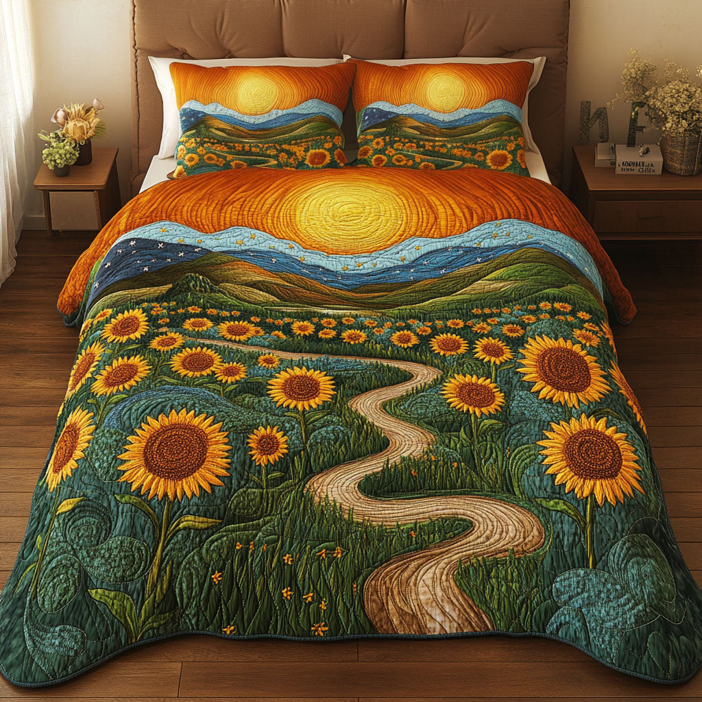 Sunflower Pathway Dream Quilted Bedding Set Lightweight Duvet Cover Set for Year-Round Comfort
