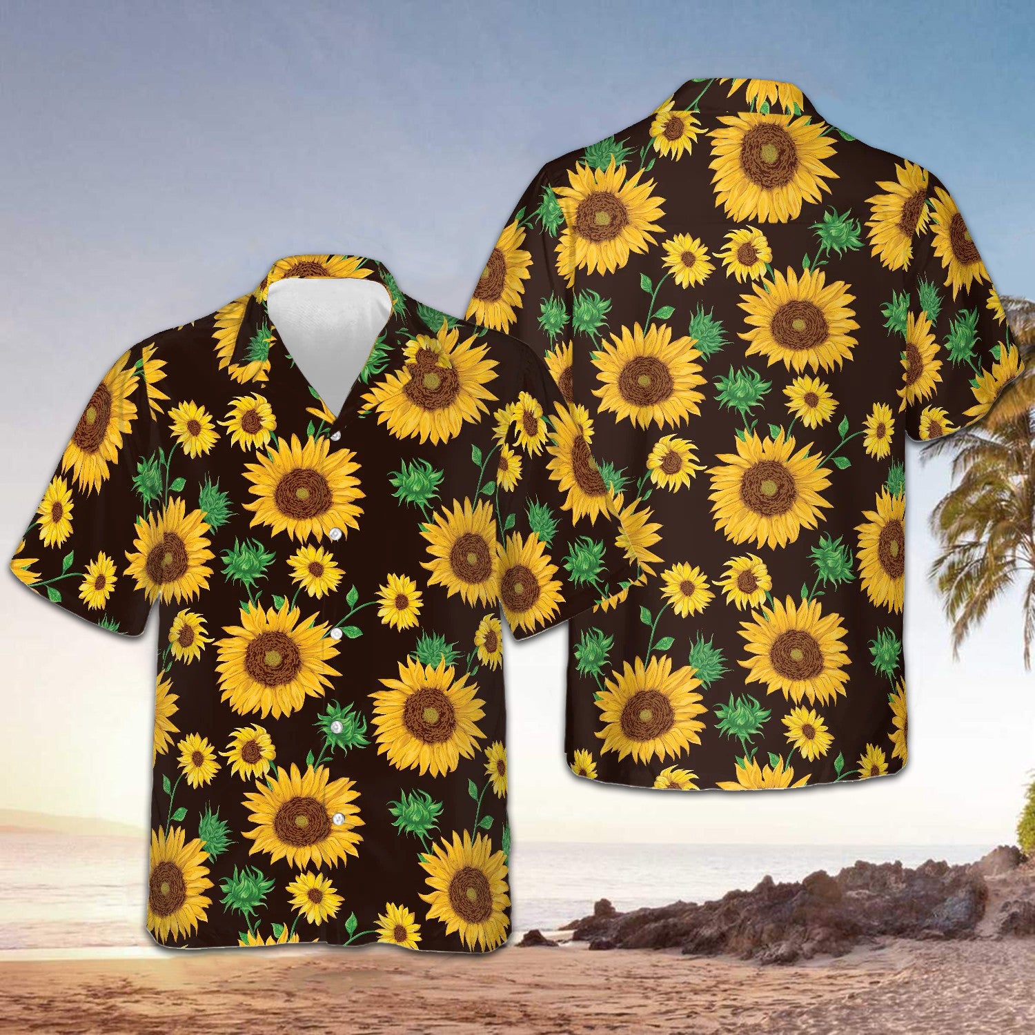 Sunflower Pattern Hawaiian Shirt Mens Beach Button Up Shirts Gifts For Family
