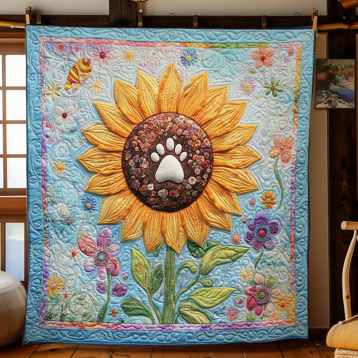 Sunflower Paws Quilt Blanket Sofa Throws Best Christmas Flower Gifts