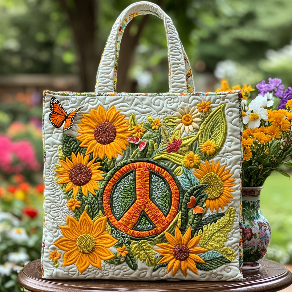 Sunflower Peace Patch Quilted Tote Bag To My Daughter Sunflower Gift