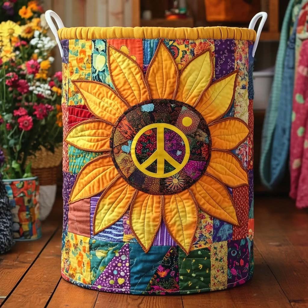 Sunflower Peace Quilted Laundry Basket Perfect Quilted Laundry Organizer Gift for the Holidays