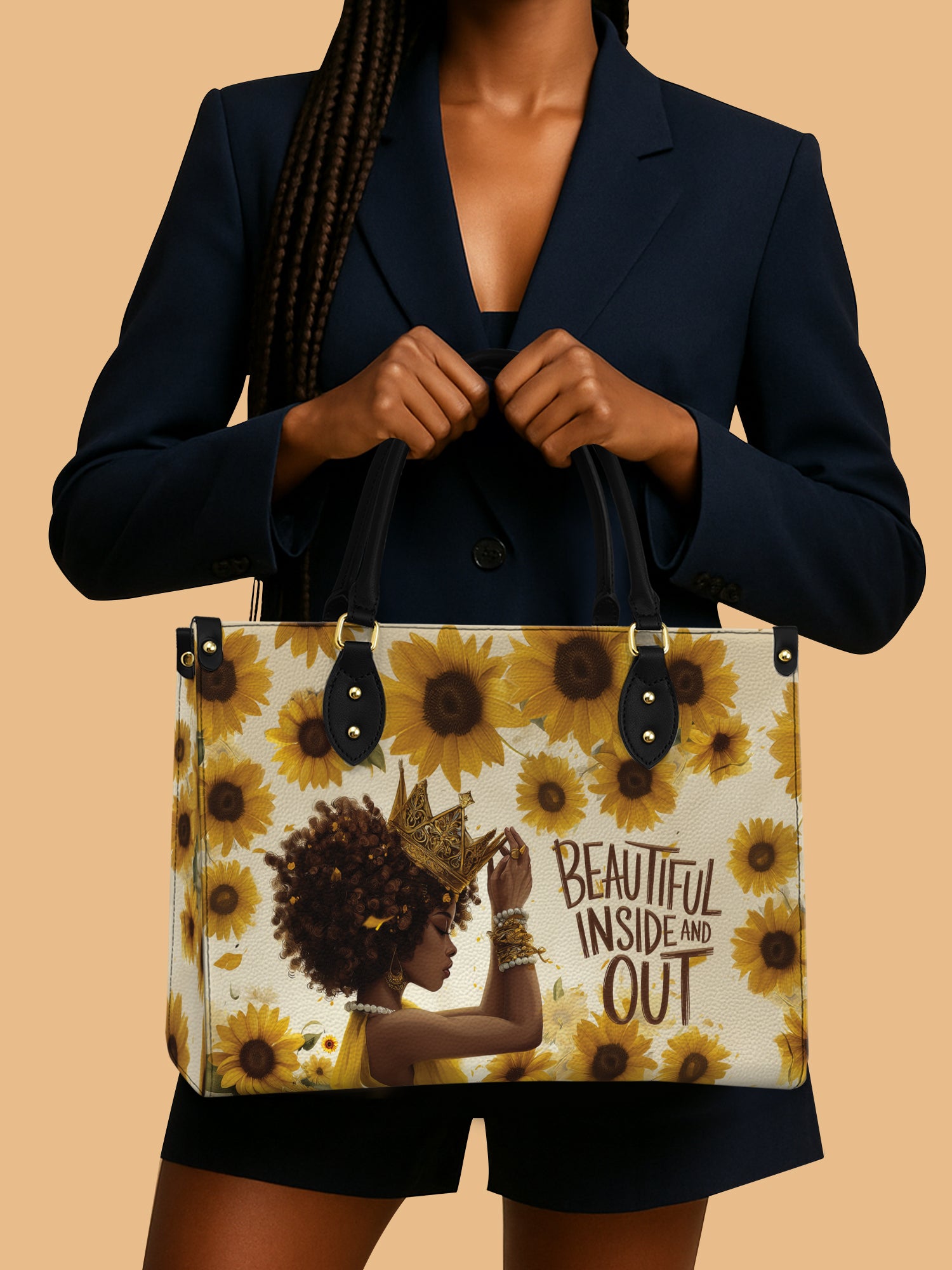 Sunflower Queen Beautiful Inside And Out Leather Bag Black Women Gifts For Sunflower Lovers