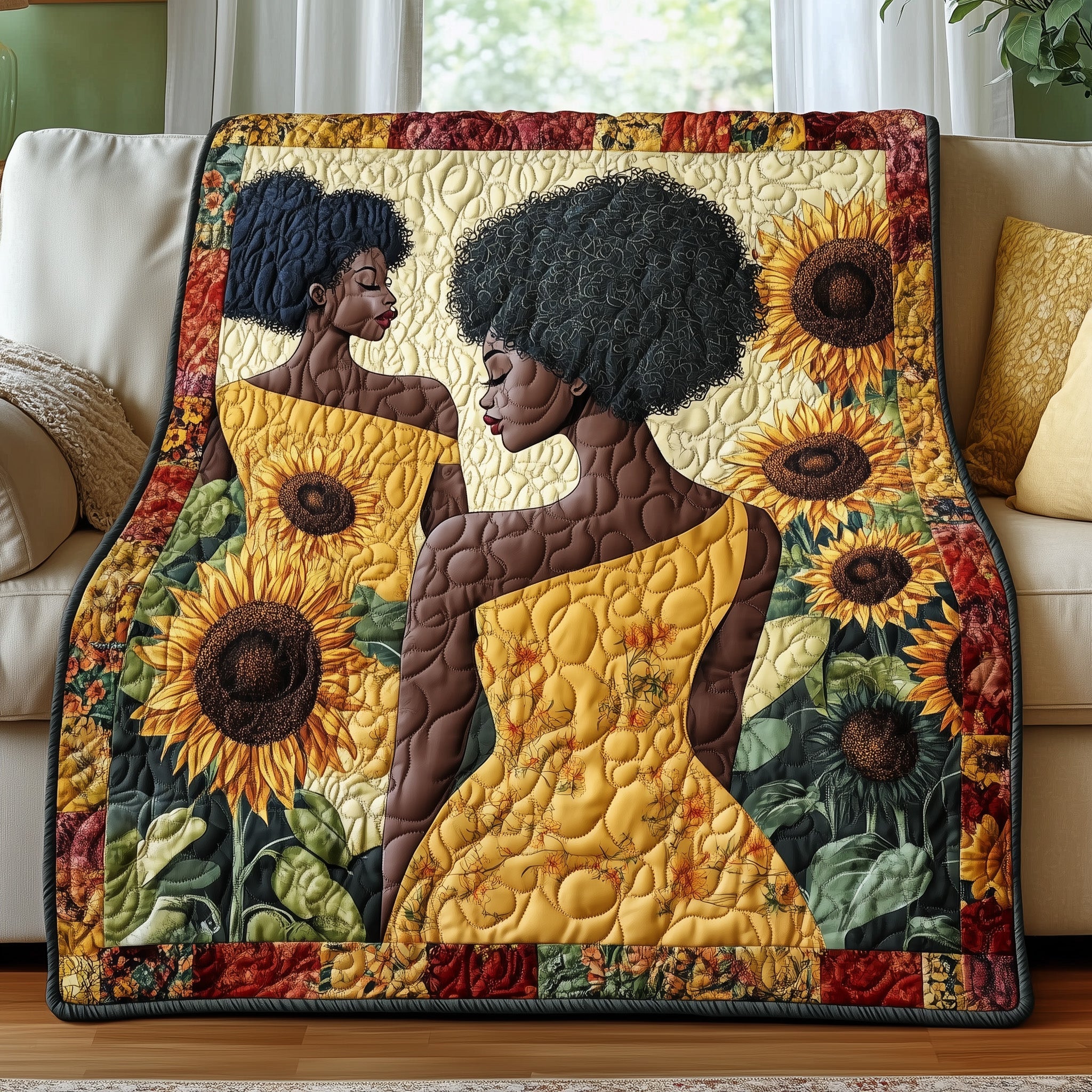 Sunflower Queens Quilted Blanket Nice Throw BlanketBest Melanin Gifts For Ladies
