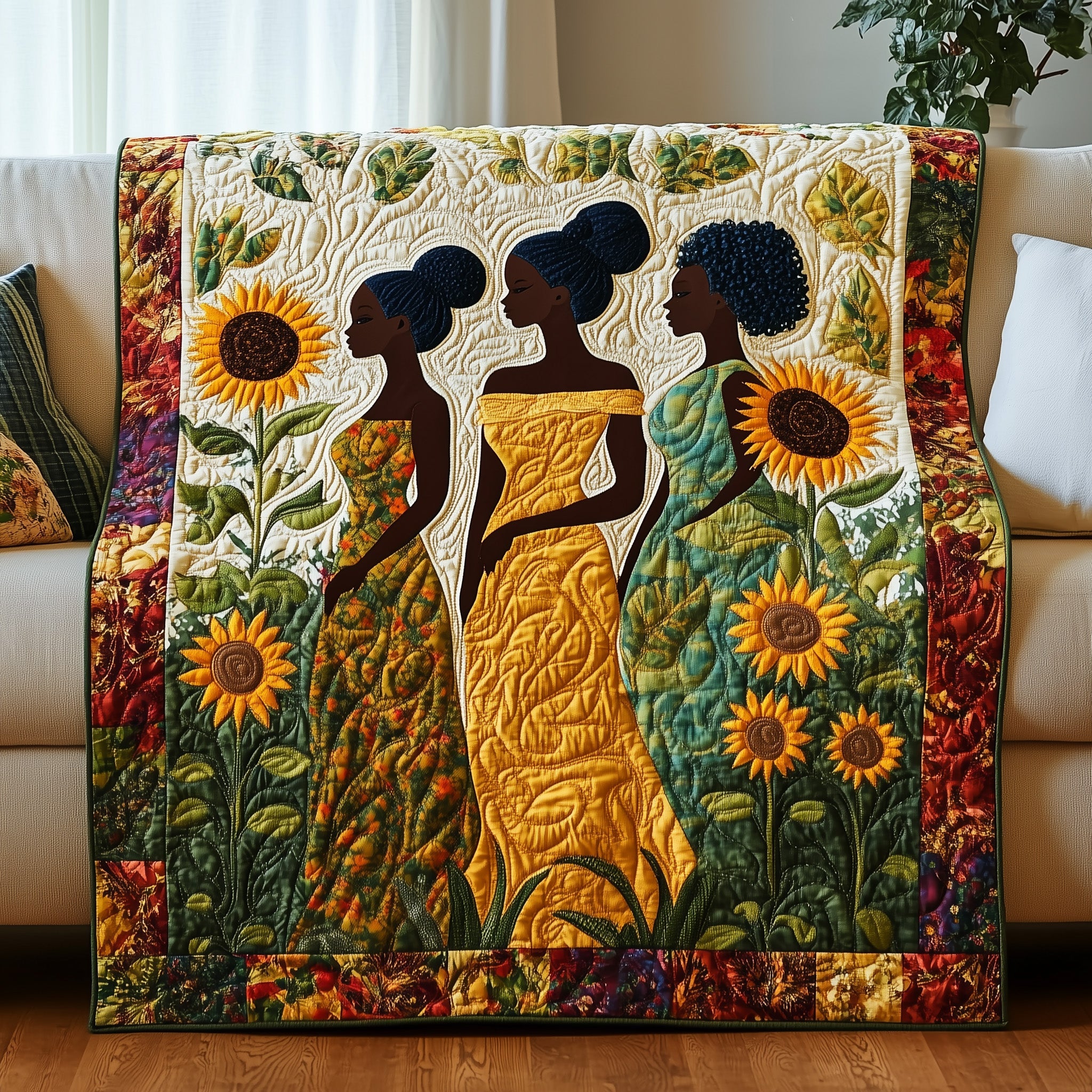 Sunflower Queens Quilted Blanket Nice Throw BlanketMelanin Gifts For Black Women