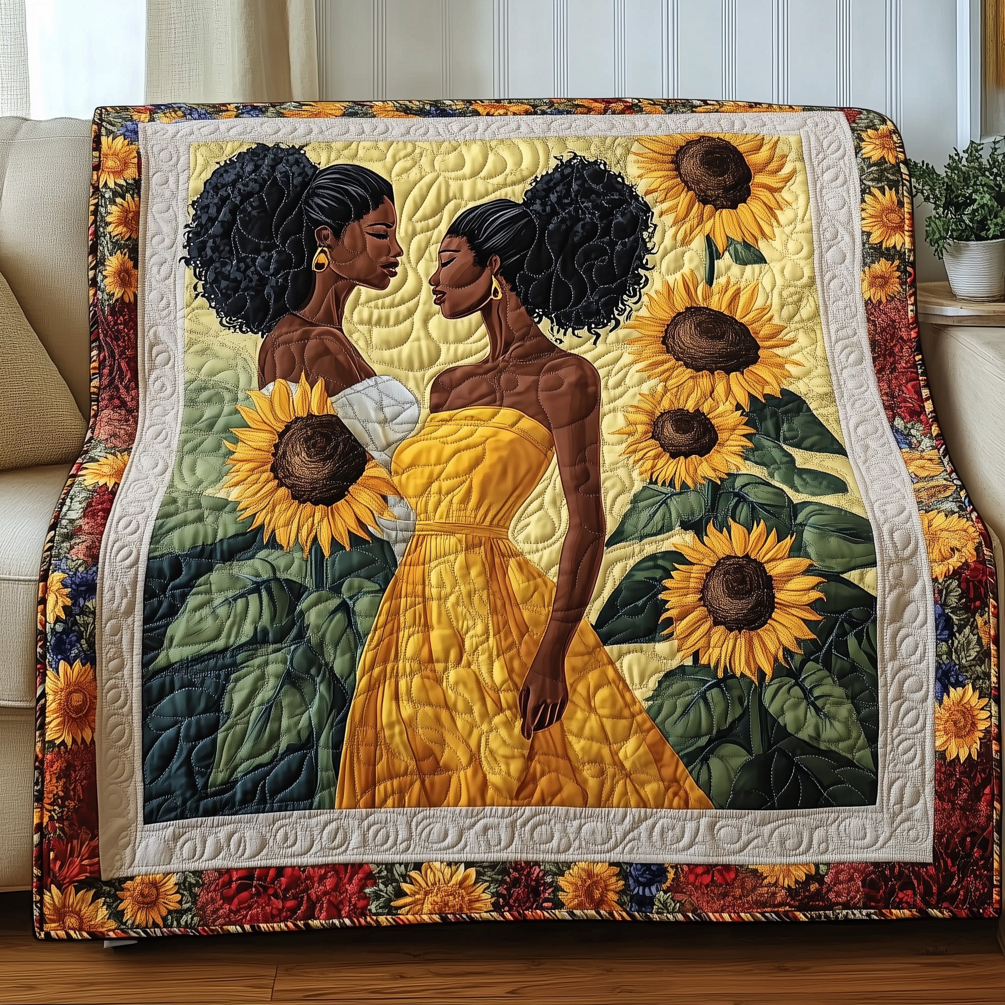 Sunflower Queens Quilted Blanket Quilt Blanket Gift for Family Gatherings