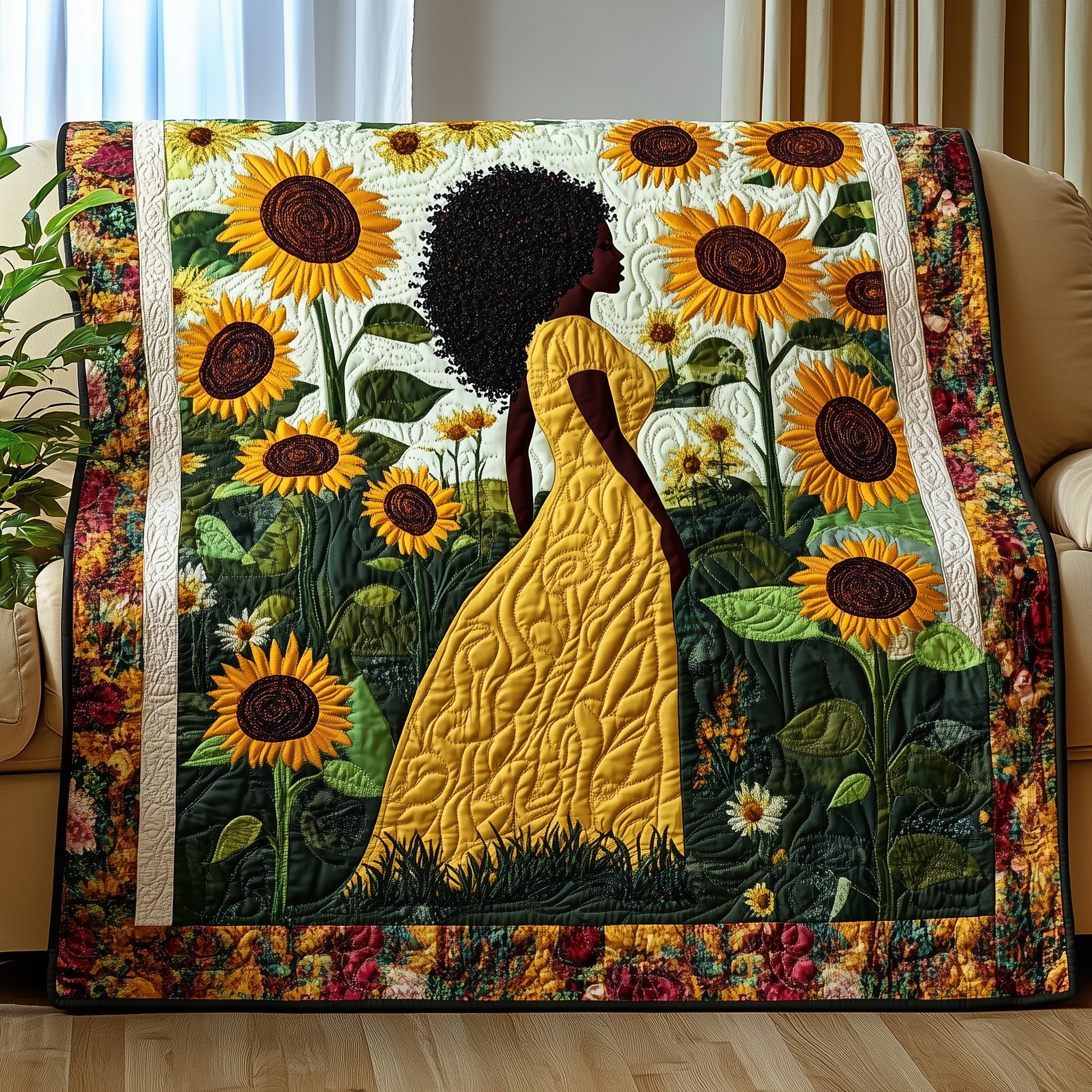 Sunflower Queens Quilted Blanket Quilted Throw Blanket Gift for Home Decor