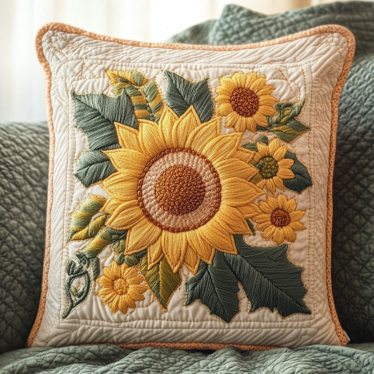 Sunflower Quilt Pillow Case Elegant Pillow Cover Gift for Home Lovers