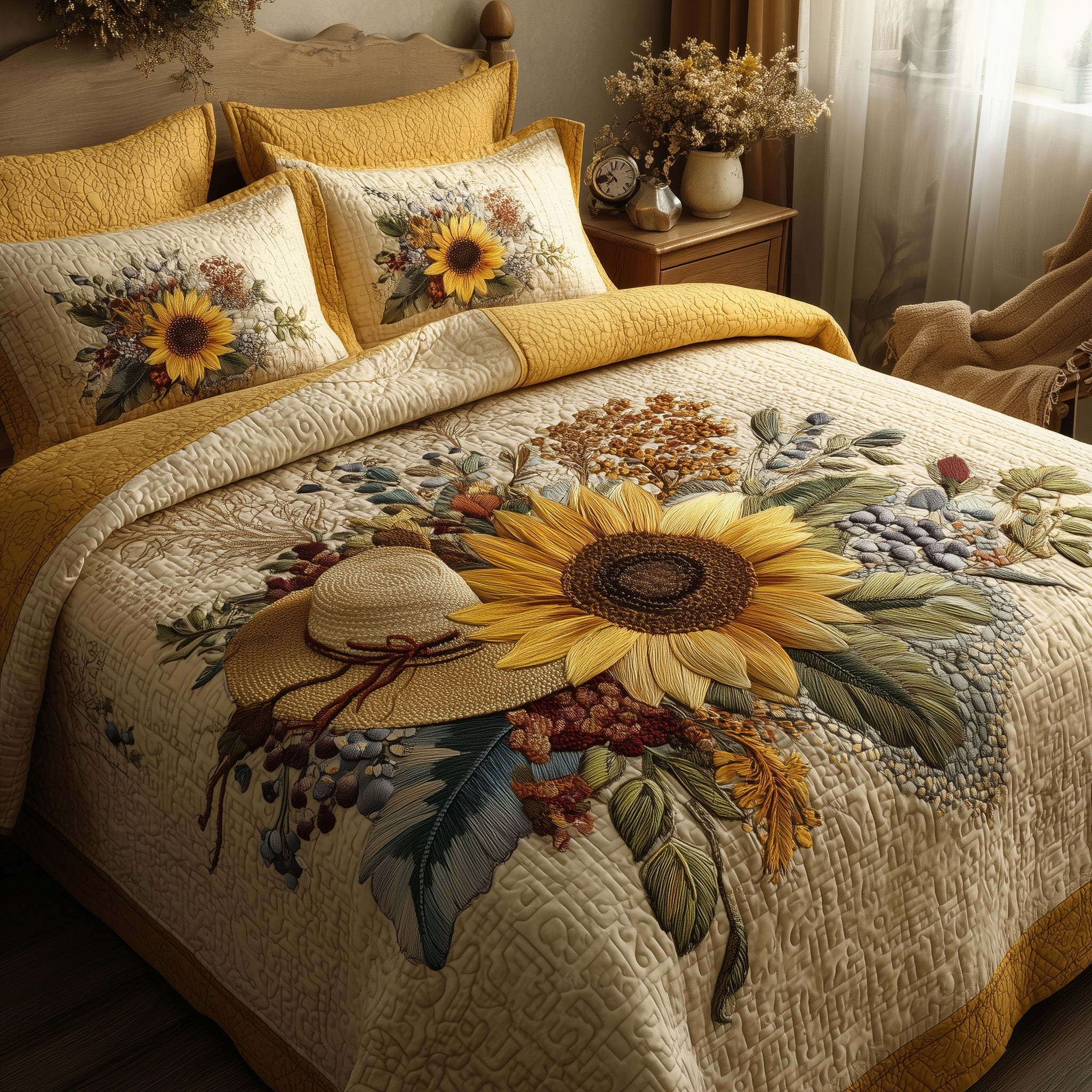 Sunflower Quilted Bedding Set Duvet Cover Bedspread Cool Fall Gifts