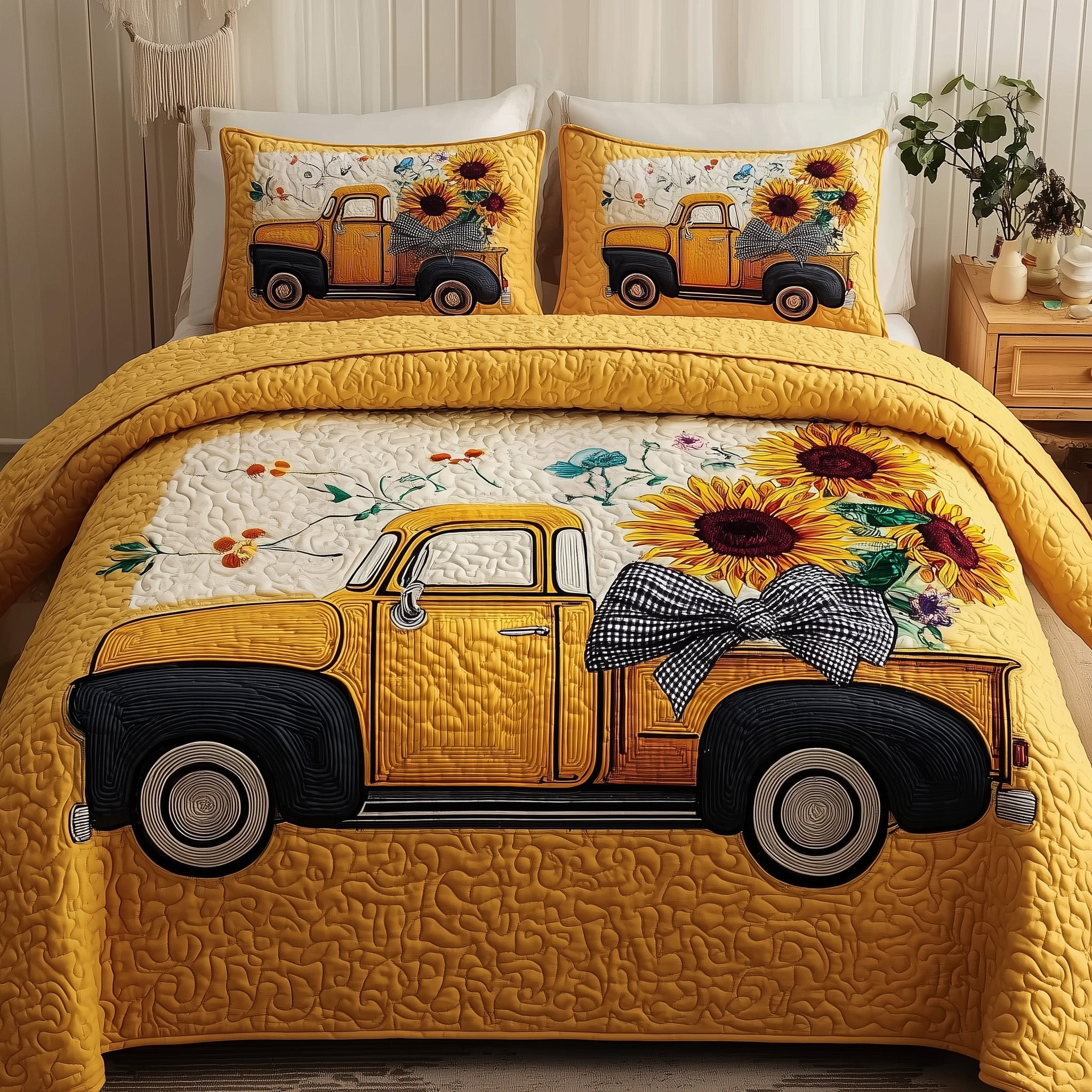 Sunflower Quilted Bedding Set Duvet Cover Bedspread Cute Fall Gifts For Girlfriend