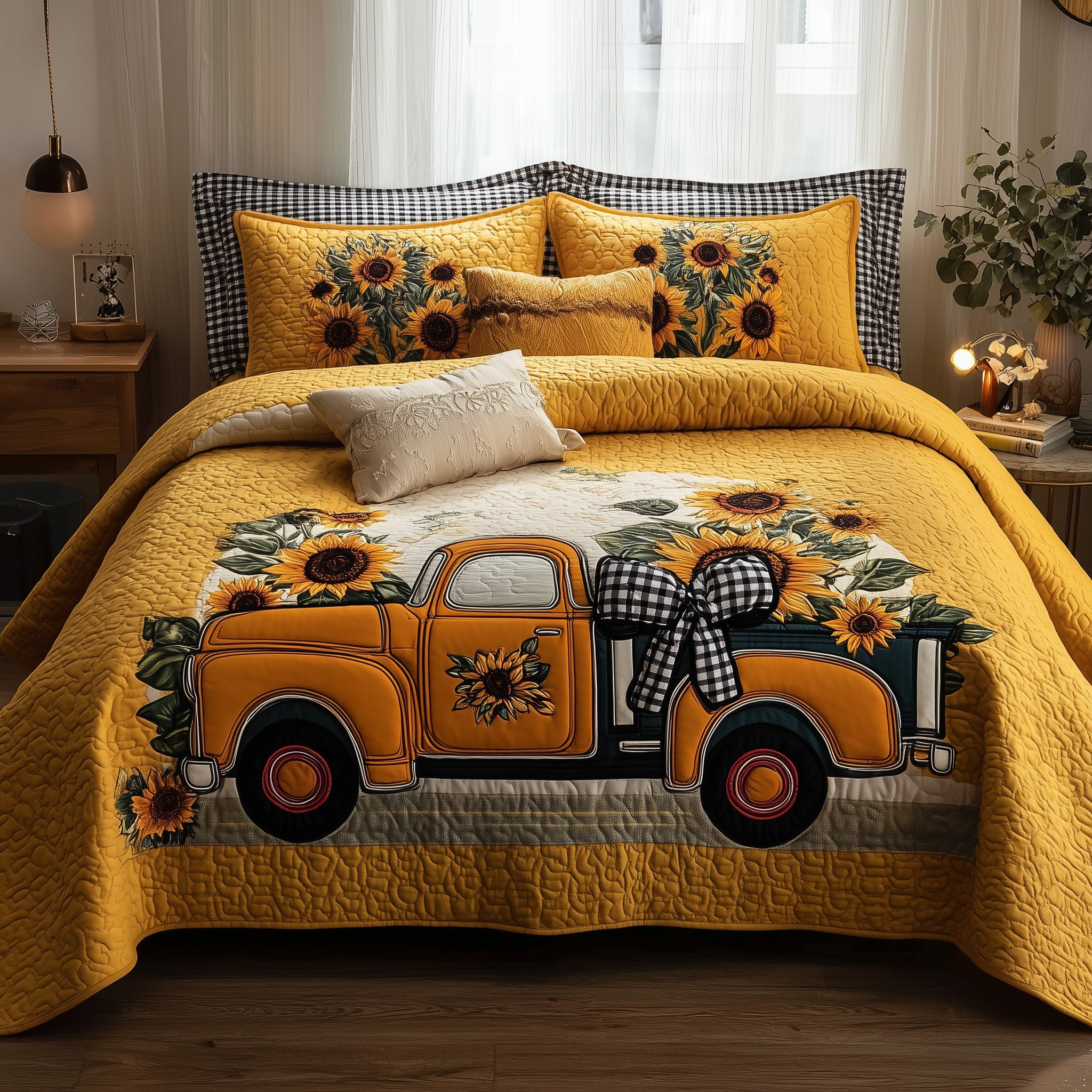 Sunflower Quilted Bedding Set Duvet Cover Bedspread Fall Gift Items