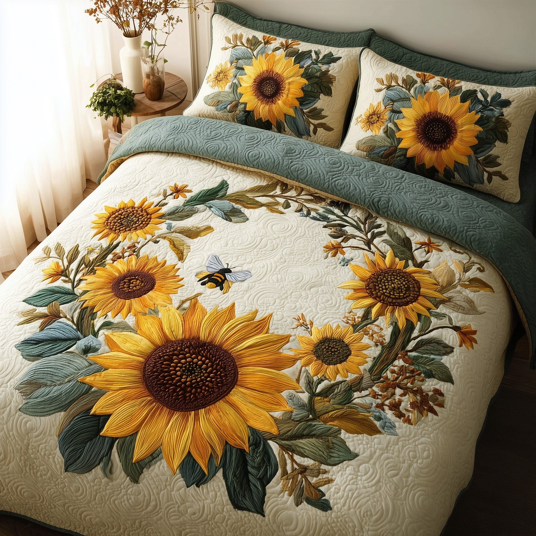 Sunflower Quilted Bedding Set Duvet Cover Bedspread Top Christmas Gifts 2025