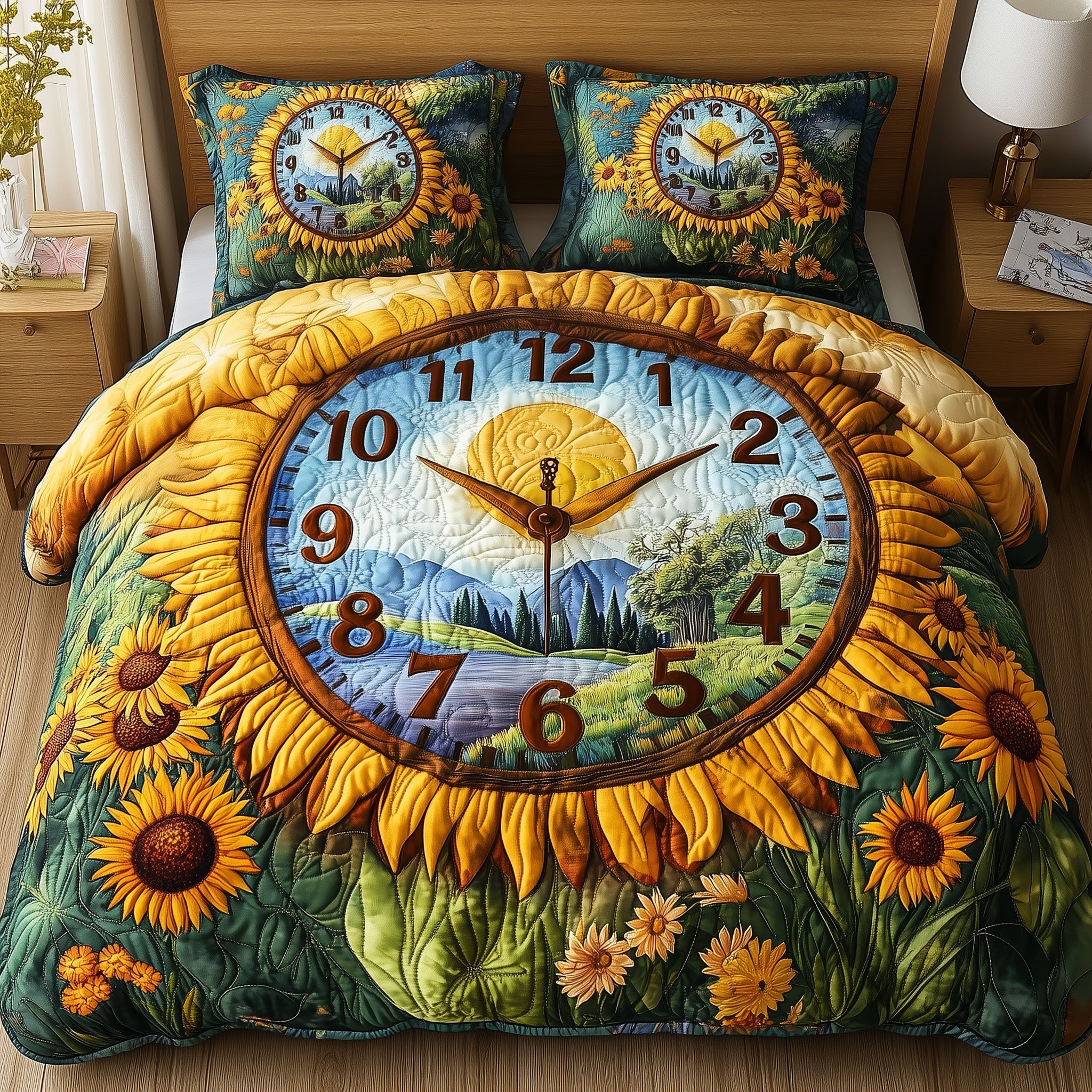 Sunflower Quilted Bedding Set Duvet Cover Merchandise Christmas Gifts For Grandchildren