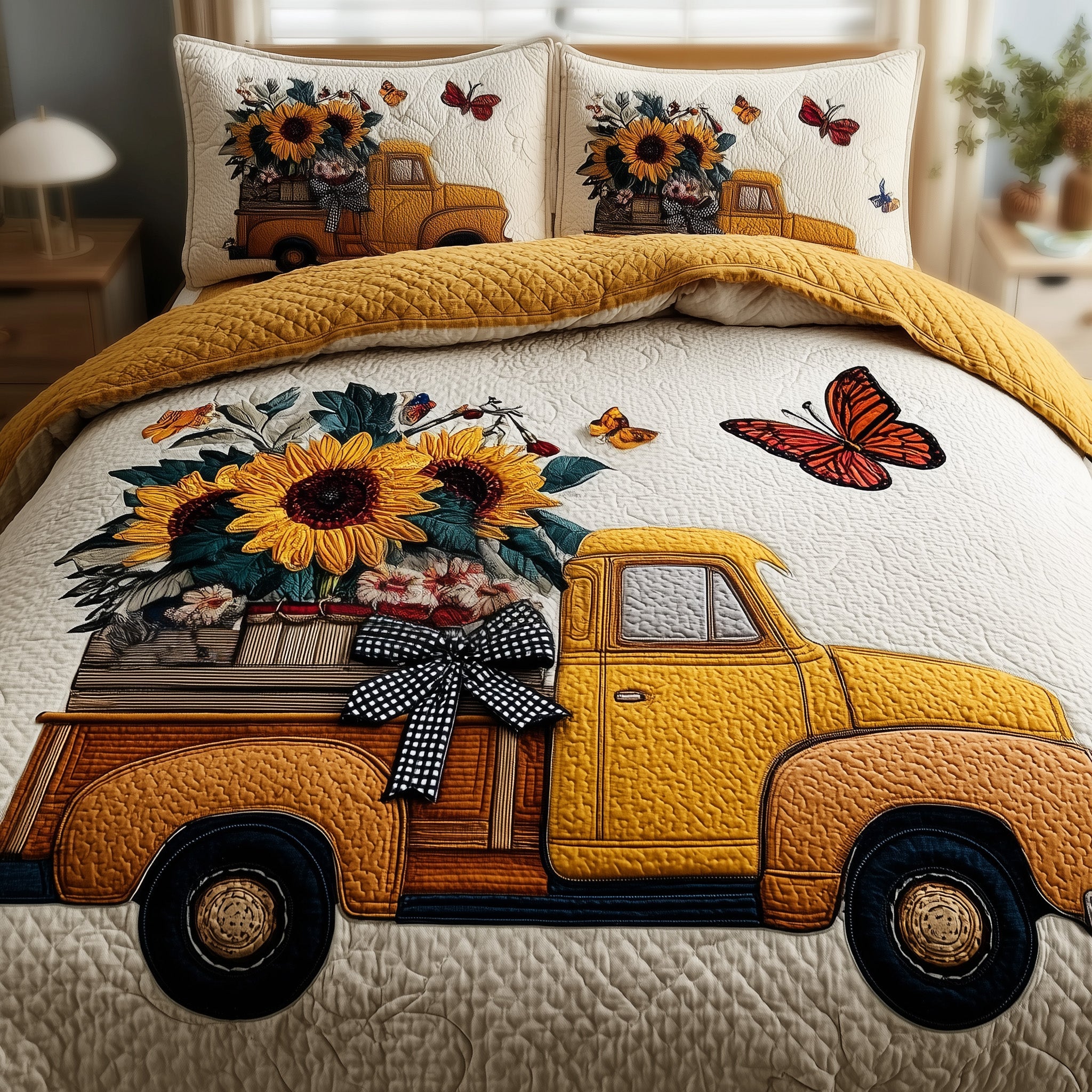 Sunflower Quilted Bedding Set Elegant Bedding