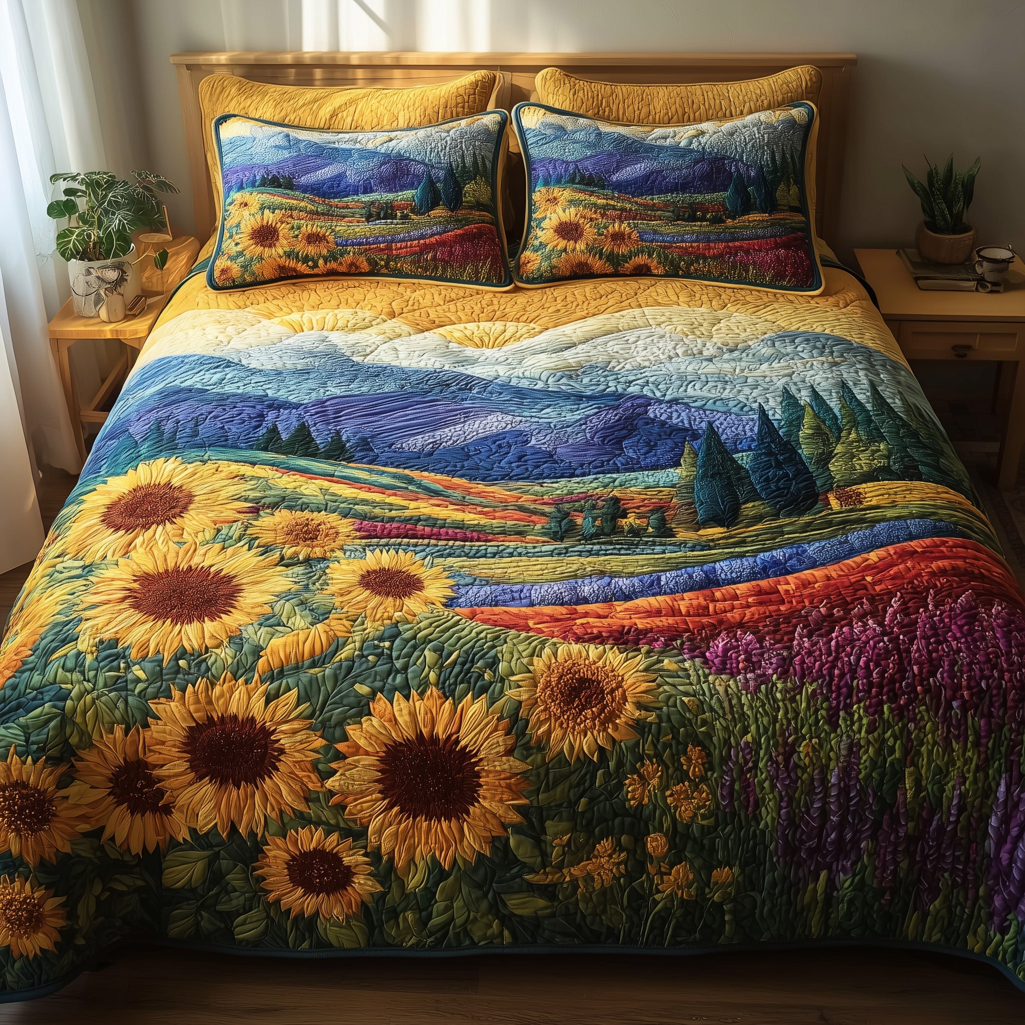 Sunflower Quilted Bedding Set Farmhouse Style(1)