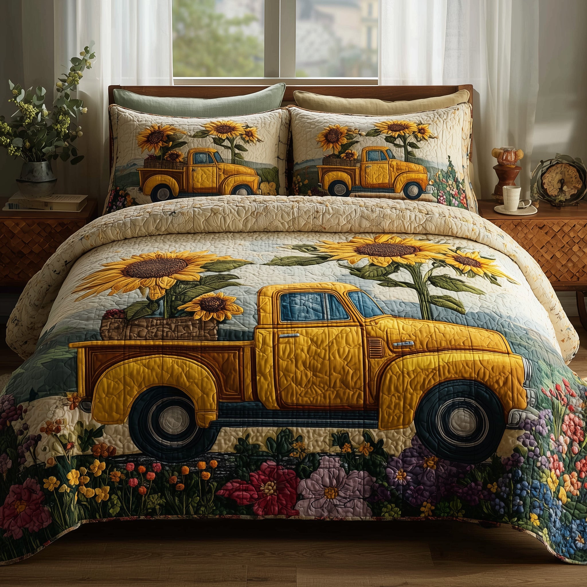 Sunflower Quilted Bedding Set Farmhouse Style