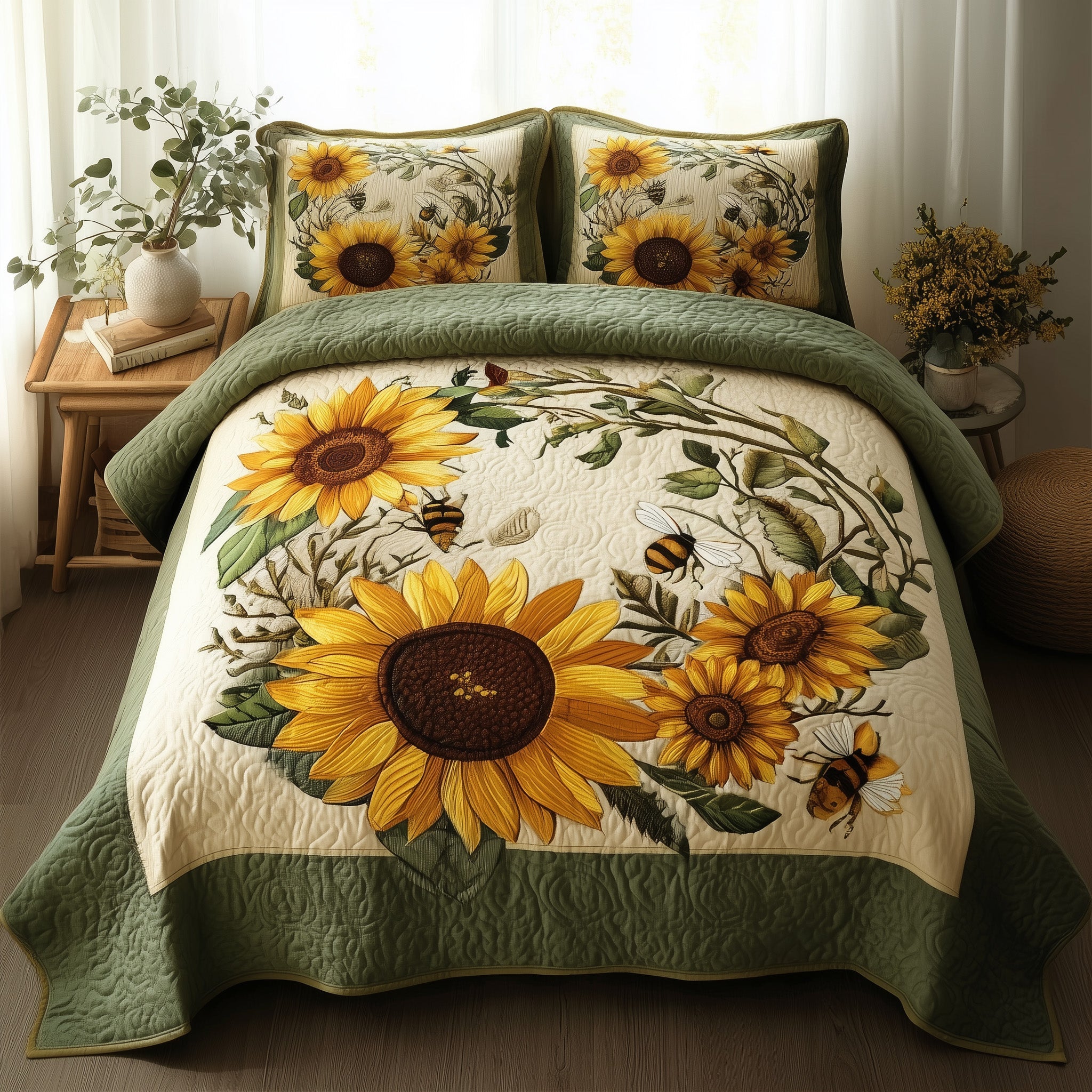 Sunflower Quilted Bedding Set Solid Color(1)