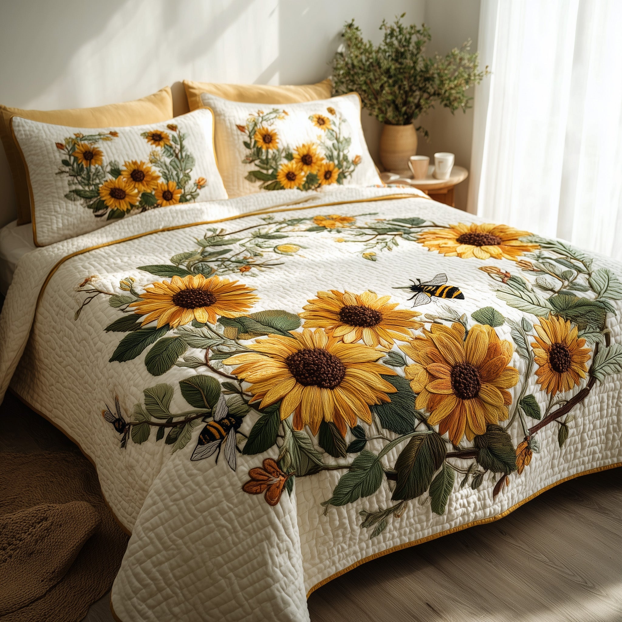 Sunflower Quilted Bedding Set Striped Design(1)