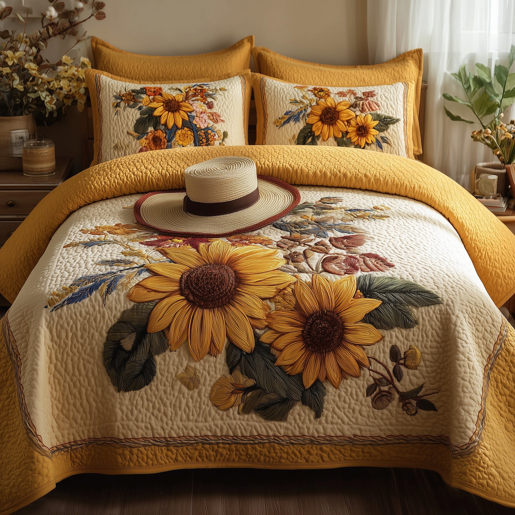 Sunflower Quilted Bedding Set Unique Pattern