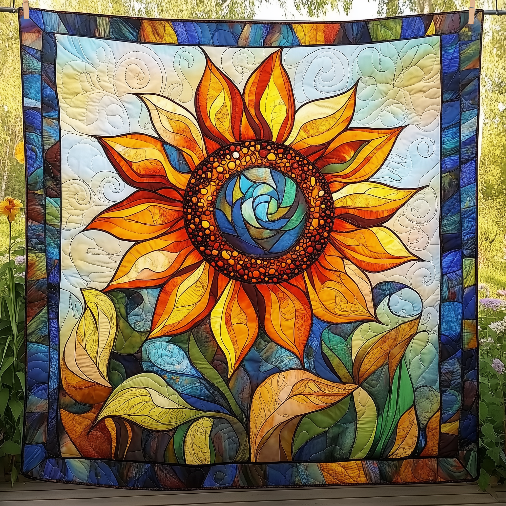 Sunflower Quilted Blanket Queen Size Blanket Useful Gifts For Dad