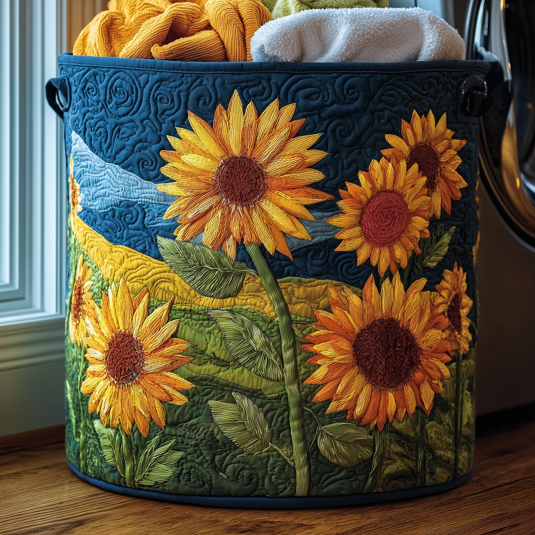 Sunflower Quilted Laundry Basket Beautiful Gifts For Flower Enthusiasts
