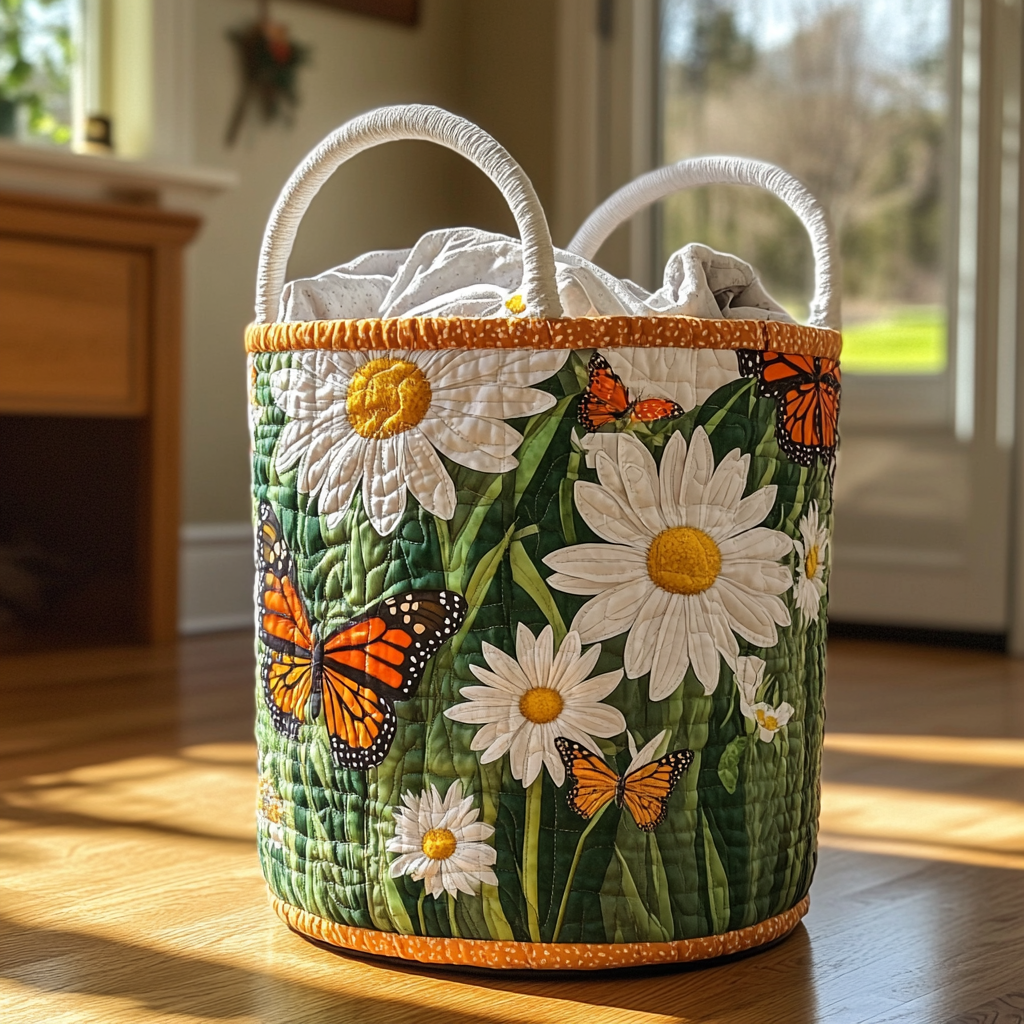 Sunflower Quilted Laundry Basket Easter Merch Gift