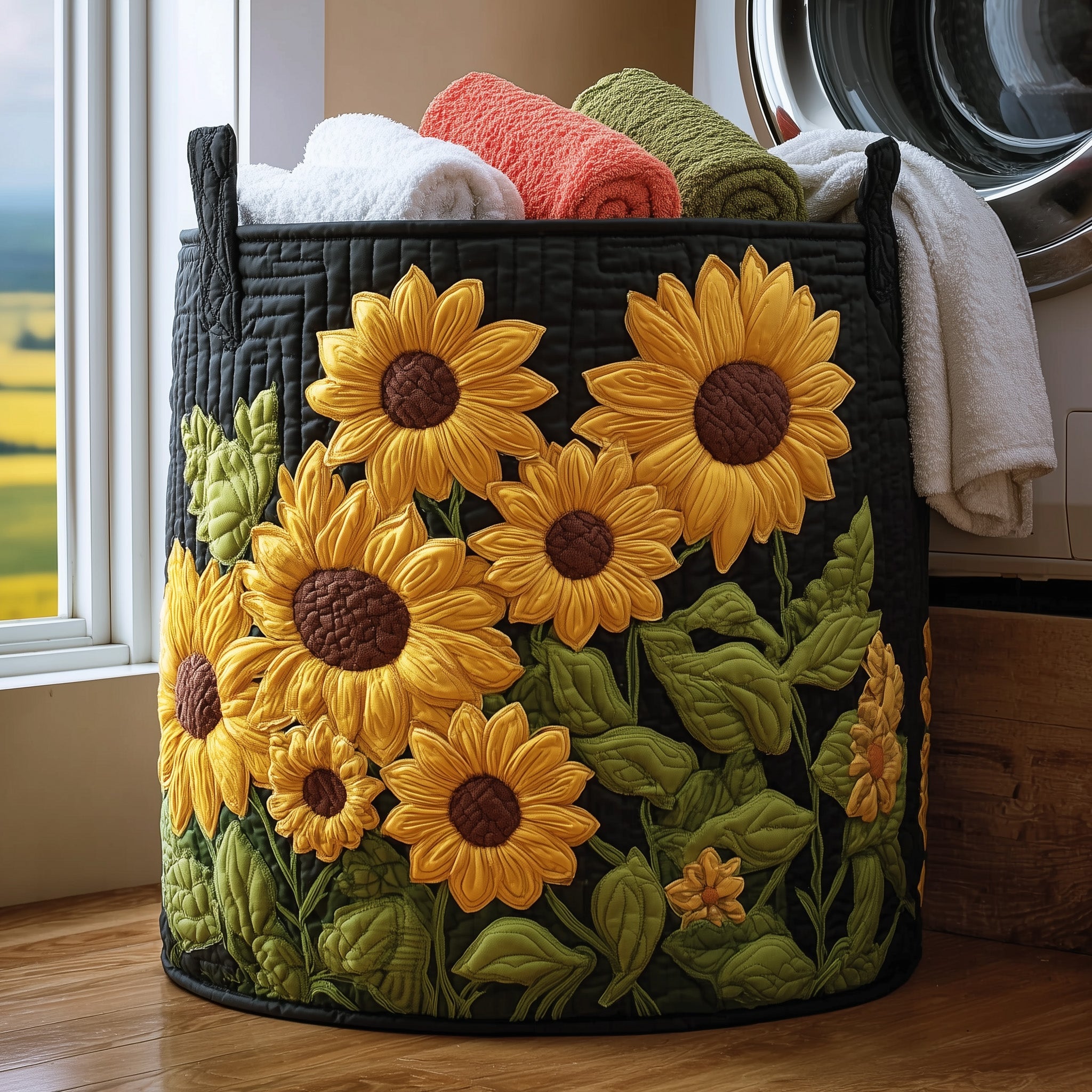 Sunflower Quilted Laundry Basket Lovely Gifts For Sunflower Enthusiasts