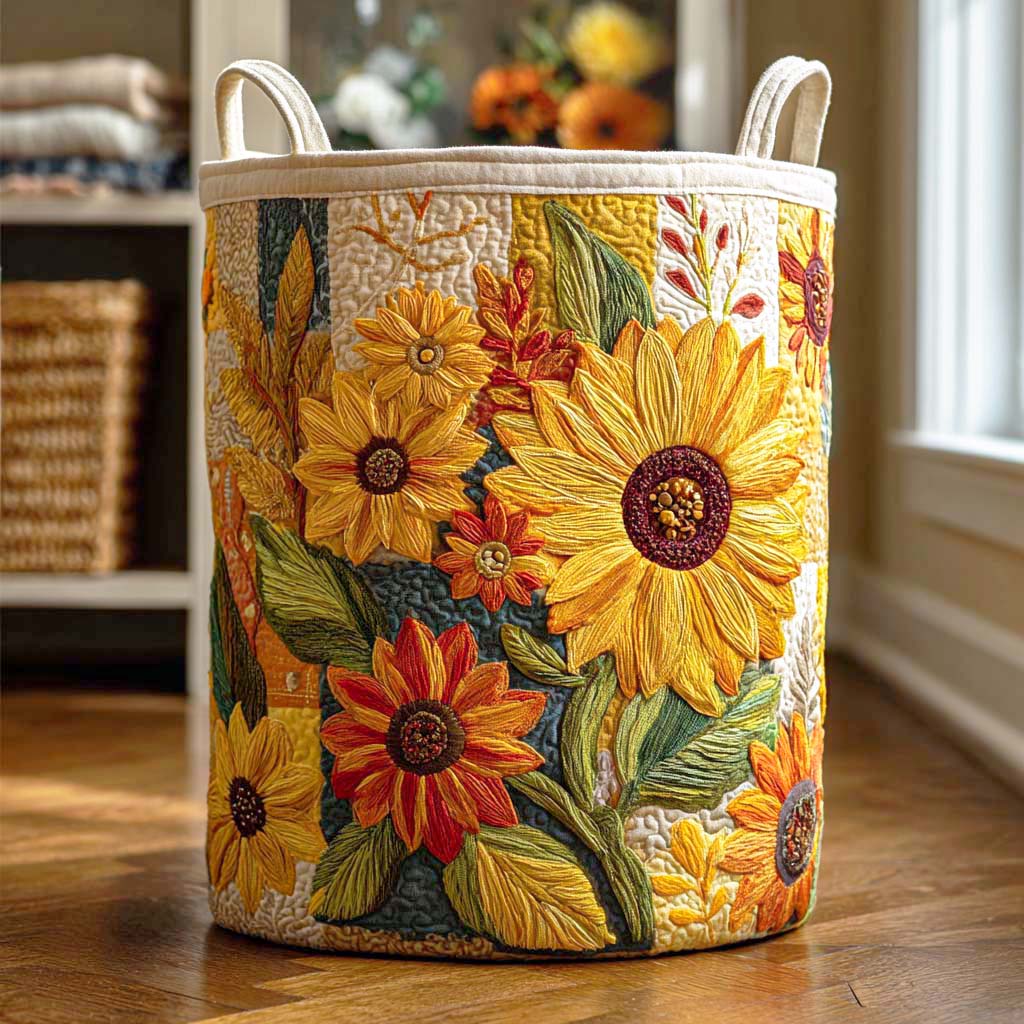 Sunflower Quilted Laundry Basket Modern Quilted Laundry Basket for Minimalist Decor