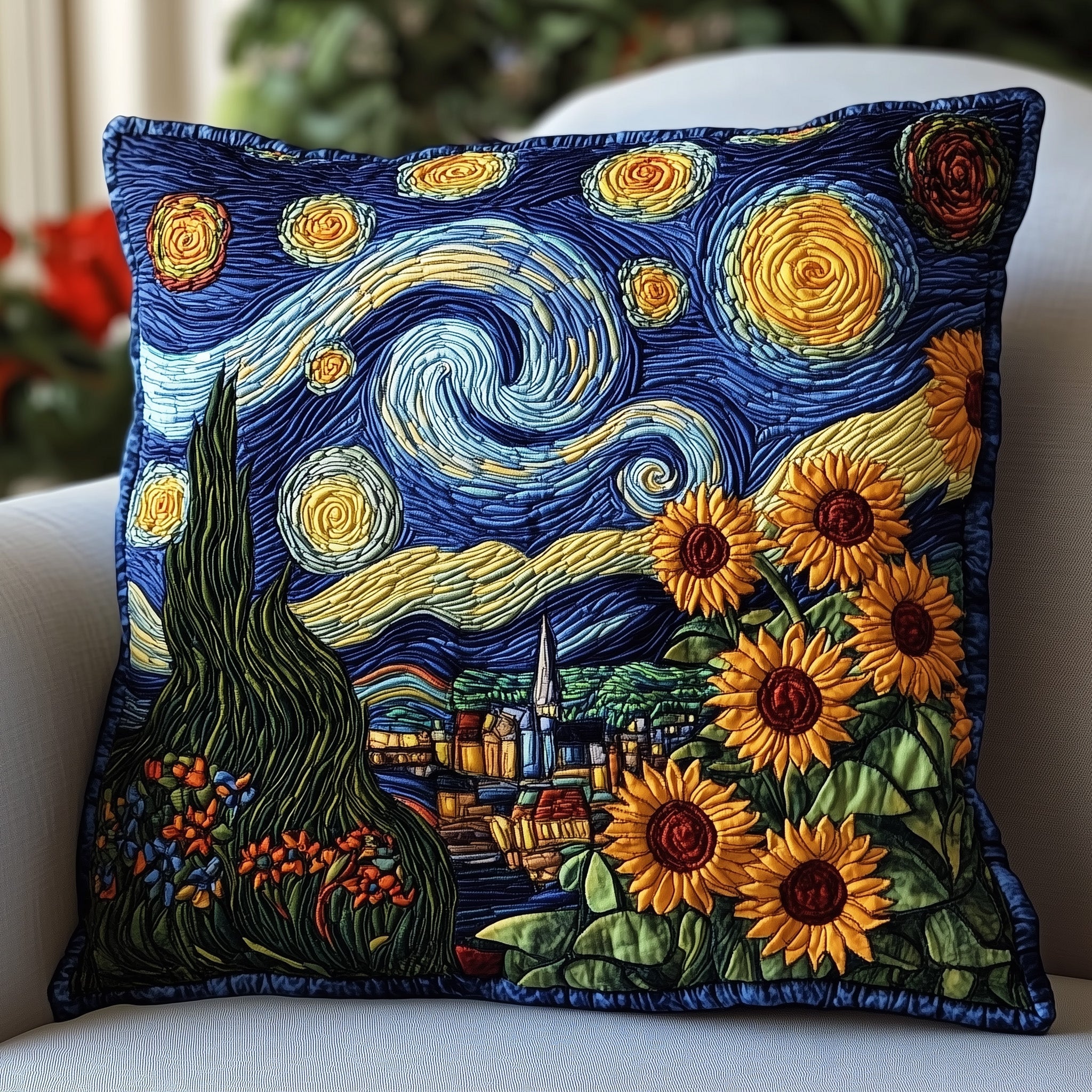 Sunflower Quilted Pillow Case Square Pillow Cushion CoverGreat Gift Ideas For Brother