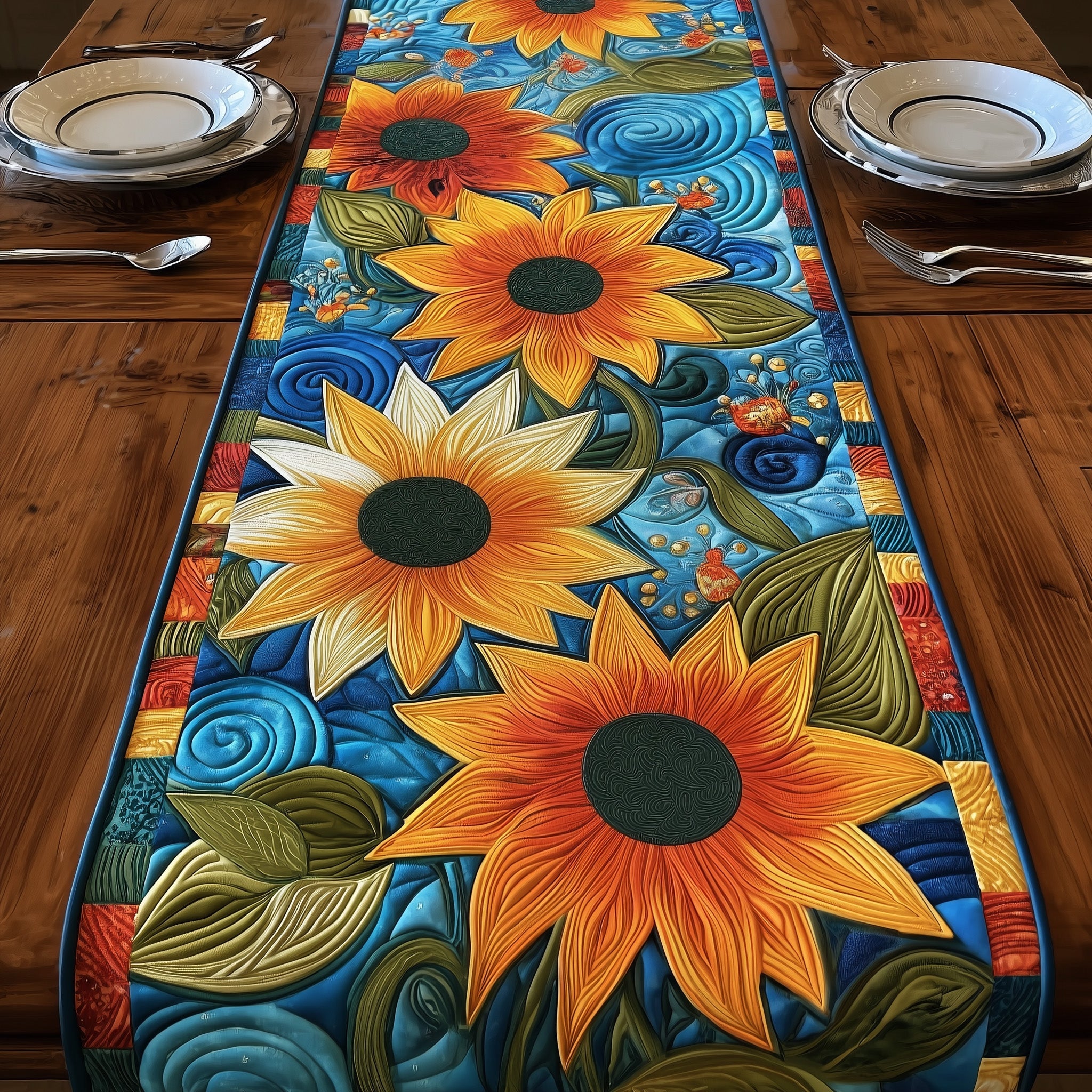 Sunflower Quilted Table Runner Festive Table Runner for Dining Table