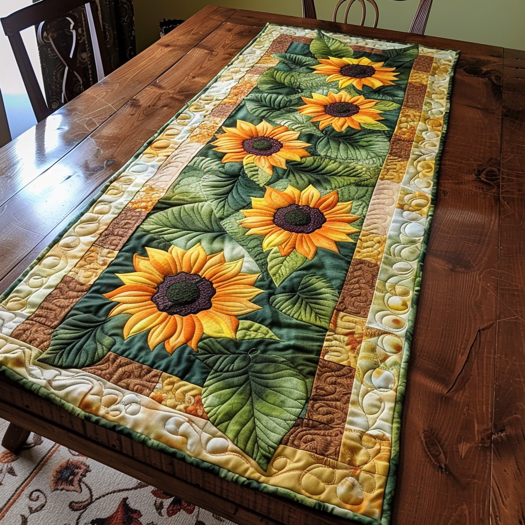 Sunflower Quilted Table Runner Home Decor Best Cool Gifts For Sunflower Lovers