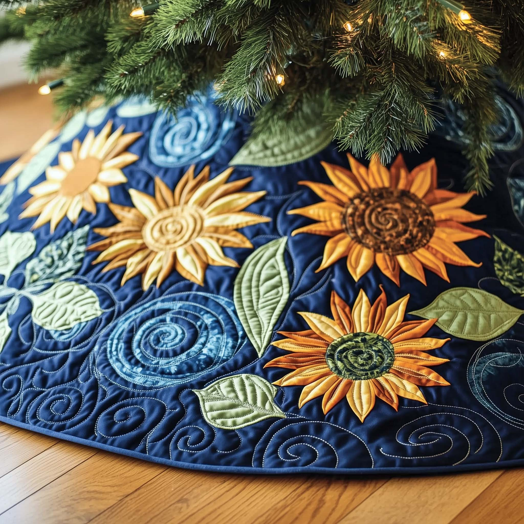 Sunflower Quilted Tree Skirt Interior Decor Accents Best Christmas Gift For Friends