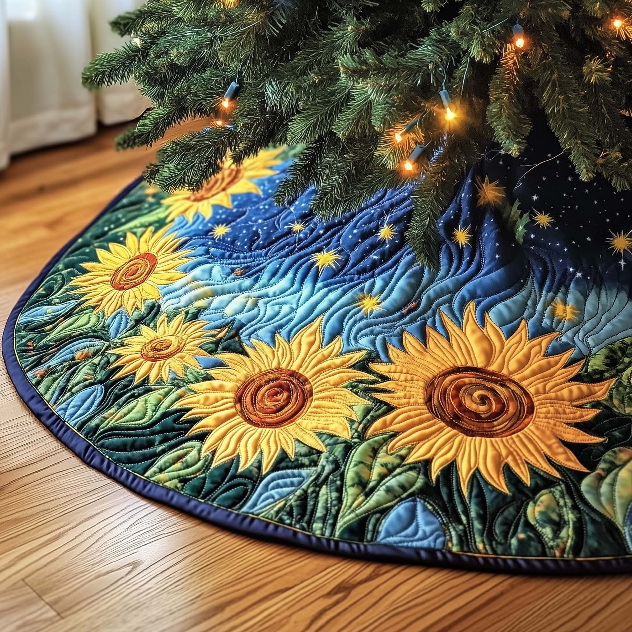 Sunflower Quilted Tree Skirt Interior Decor Accents Christmas Gifts For Sunflower Lovers