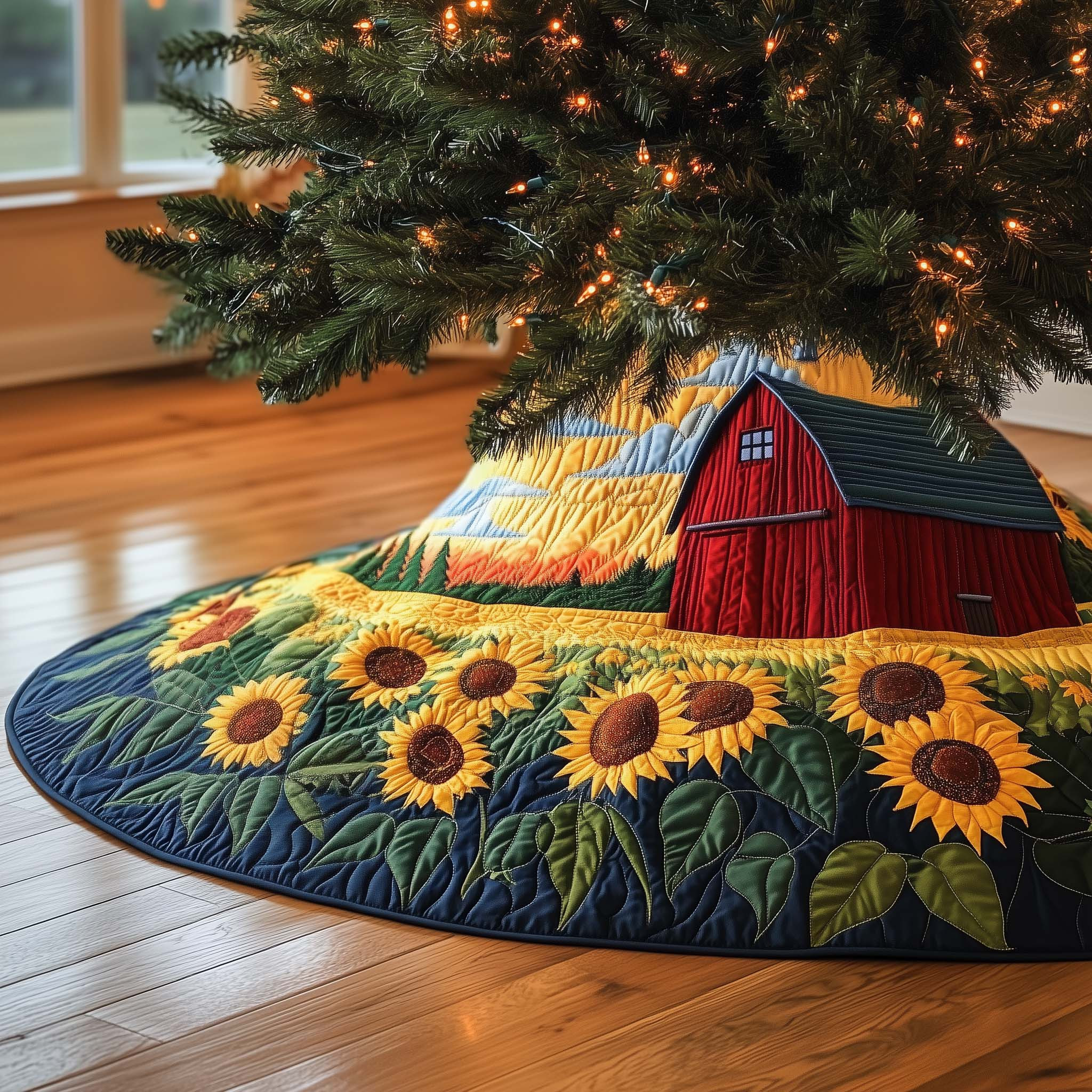 Sunflower Quilted Tree Skirt Interior Decor Accents Xmas Gifts For Sunflower Lovers