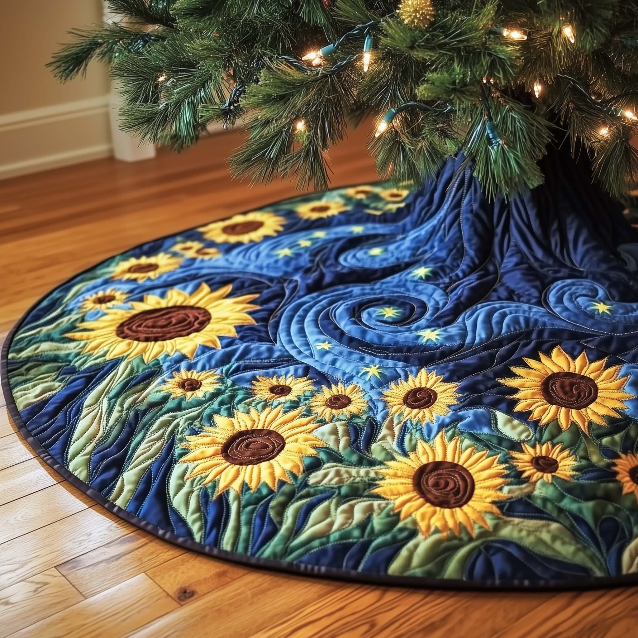 Sunflower Quilted Tree Skirt Nature Vibe Interior Decor Accents Christmas Gifts Ideas