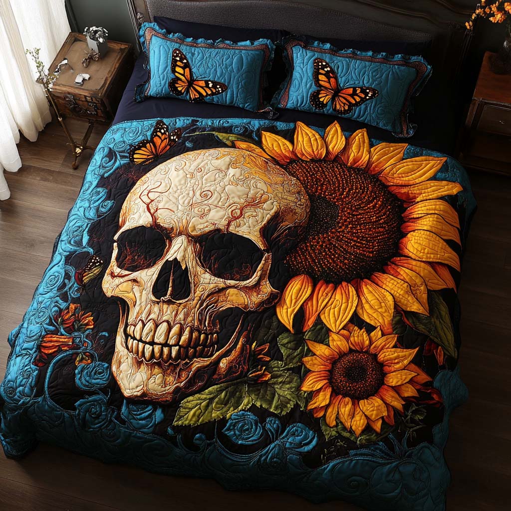 Sunflower Remains Quilted Bedding Set Bedroom Decorations Skull Birthday Presents