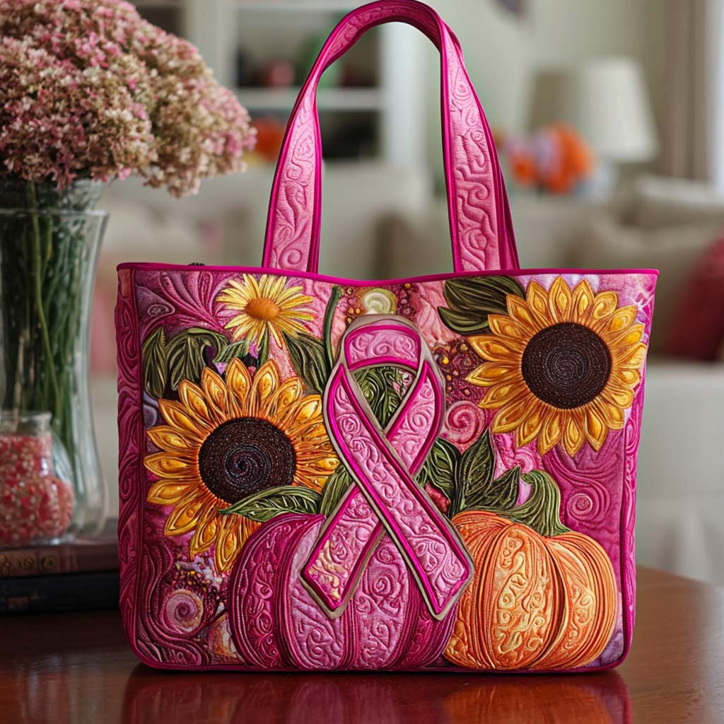 Sunflower Ribbon Glow Quilted Tote Bag Autumn Themed Gifts