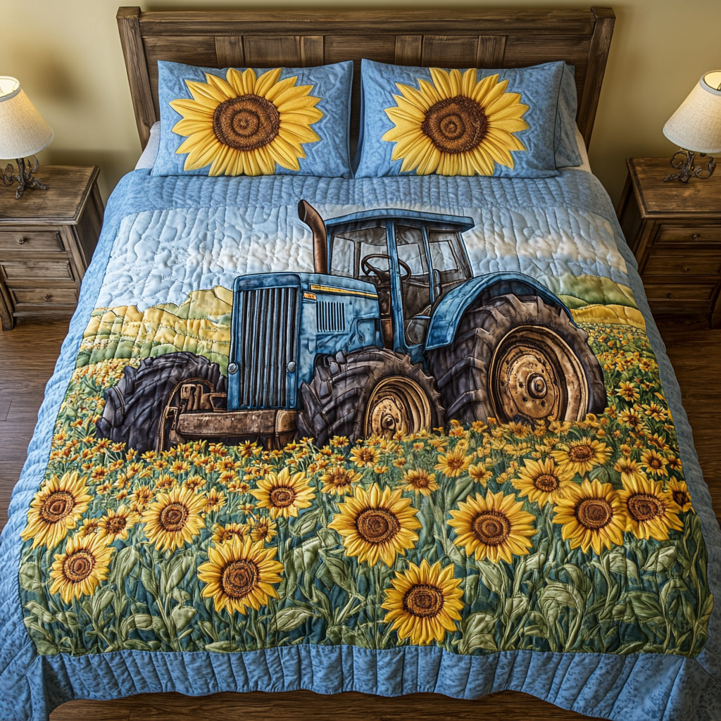 Sunflower Ride Quilted Bedding Set Beautiful Printed Bedding Set for Home Aesthetics