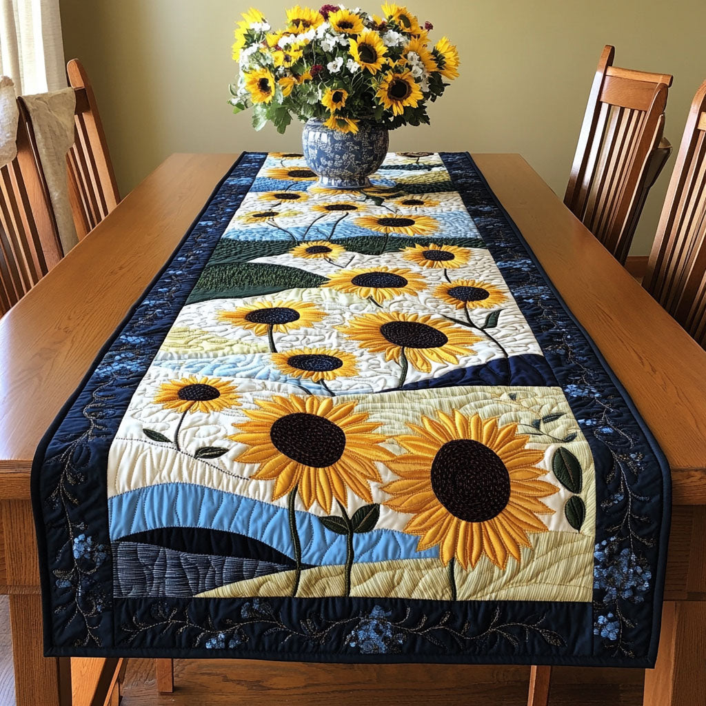 Sunflower Rise Trail Quilted Table Runner Spring Flower Table Runner Dinner Table Decor Ideas