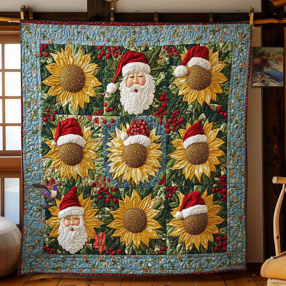 Sunflower Santa Joy Floral Sofa Throws Best Gift for Sunflower Lovers