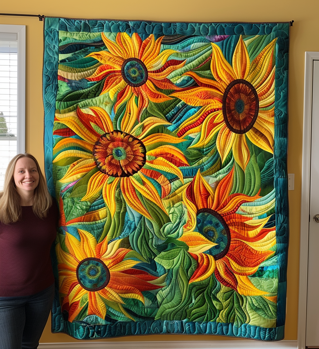 Sunflower Serenade Quilted Blanket Gifts For Sunflower Lovers