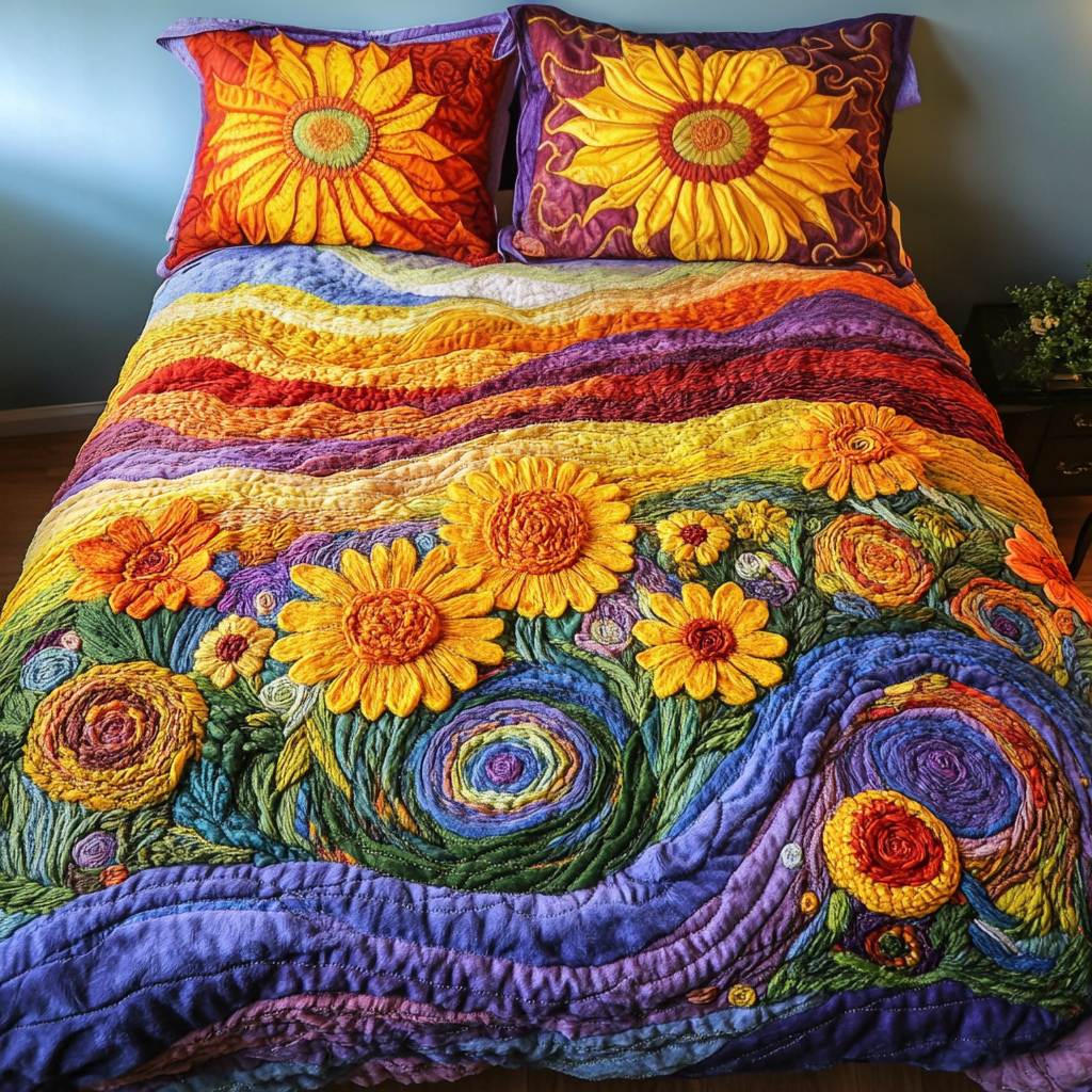 Sunflower Serenity Quilted Bedding Set Cozy Bedroom Decor Sunflower Theme Gifts