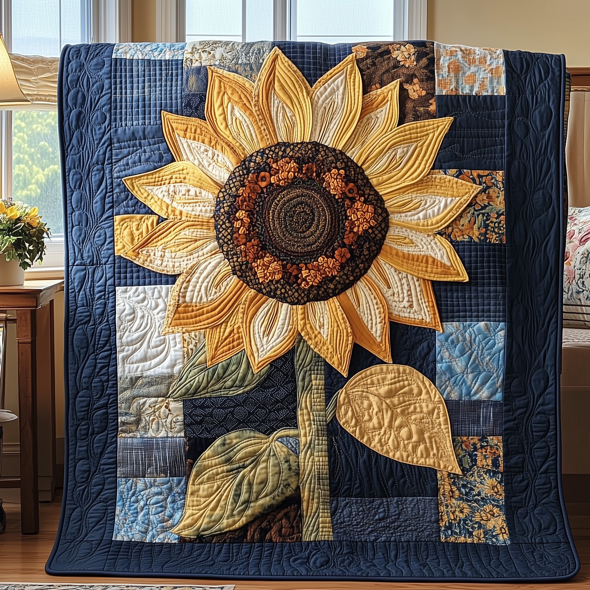 Sunflower Serenity Quilted Blanket Nice Throw BlanketChristmas Gifts For Women