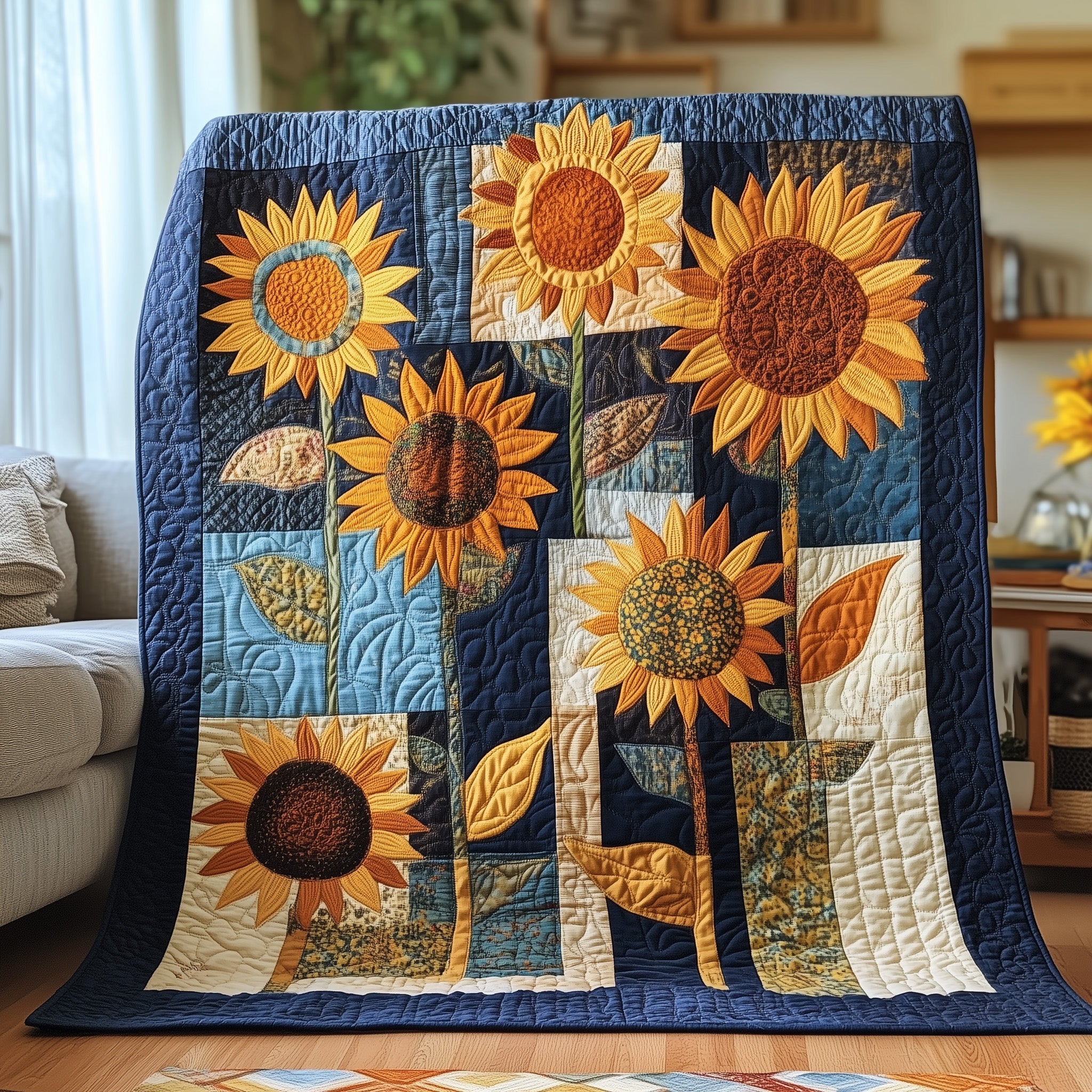 Sunflower Serenity Quilted Blanket Nice Throw BlanketGreat Gift Ideas For Women