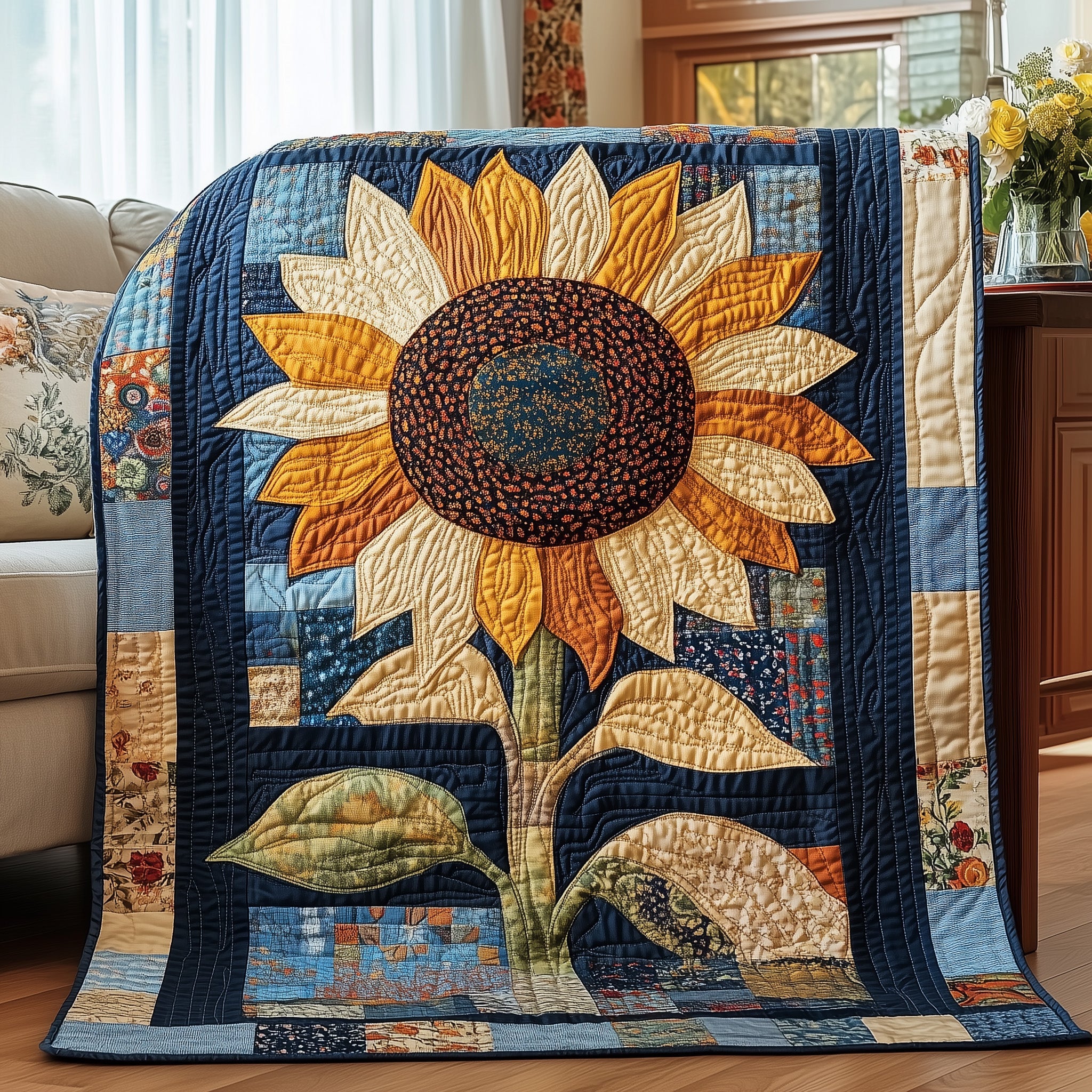 Sunflower Serenity Quilted Blanket Nice Throw BlanketUnique Anniversary Gifts For Her