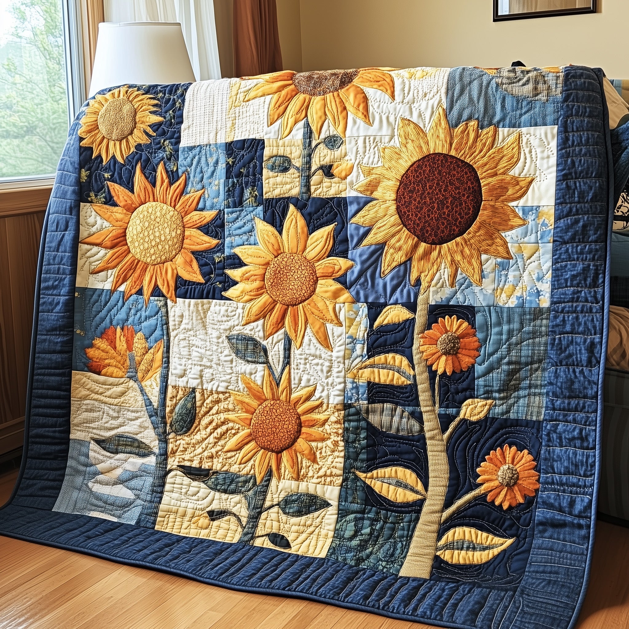Sunflower Serenity Quilted Blanket Nice Throw BlanketUnique Gifts For Women