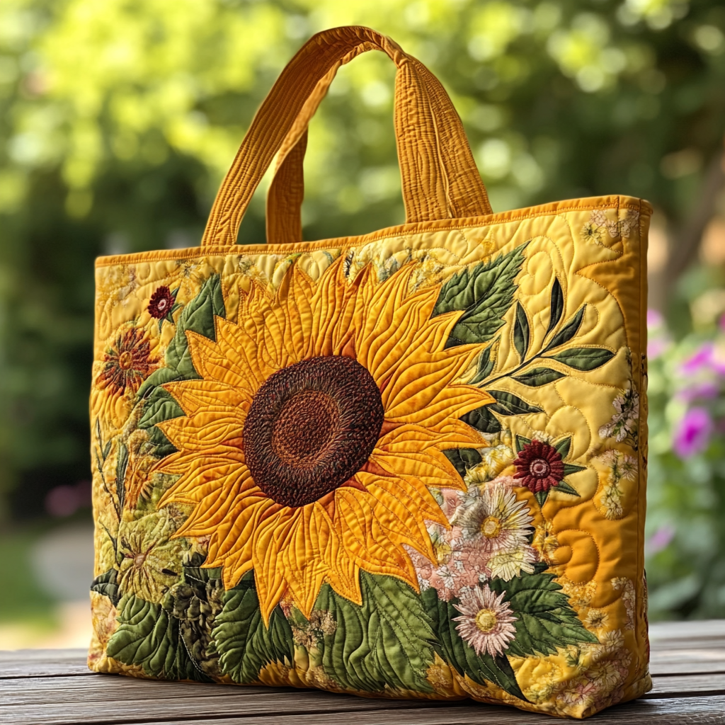 Sunflower Shine Quilted Tote Bag Sunflower Gift Items