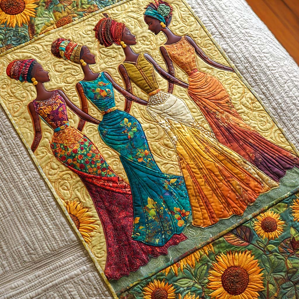 Sunflower Sisters Quilted Bed Runner Bed Decorations African American Gifts For Women